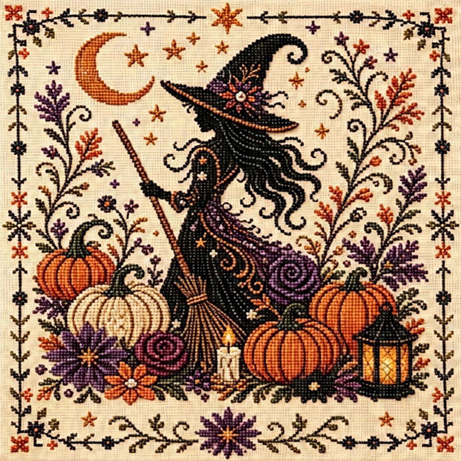 Moon Witch 18CT 2 Strands DIY Cross Stitch Kit 30x30cm (Moon Witch)