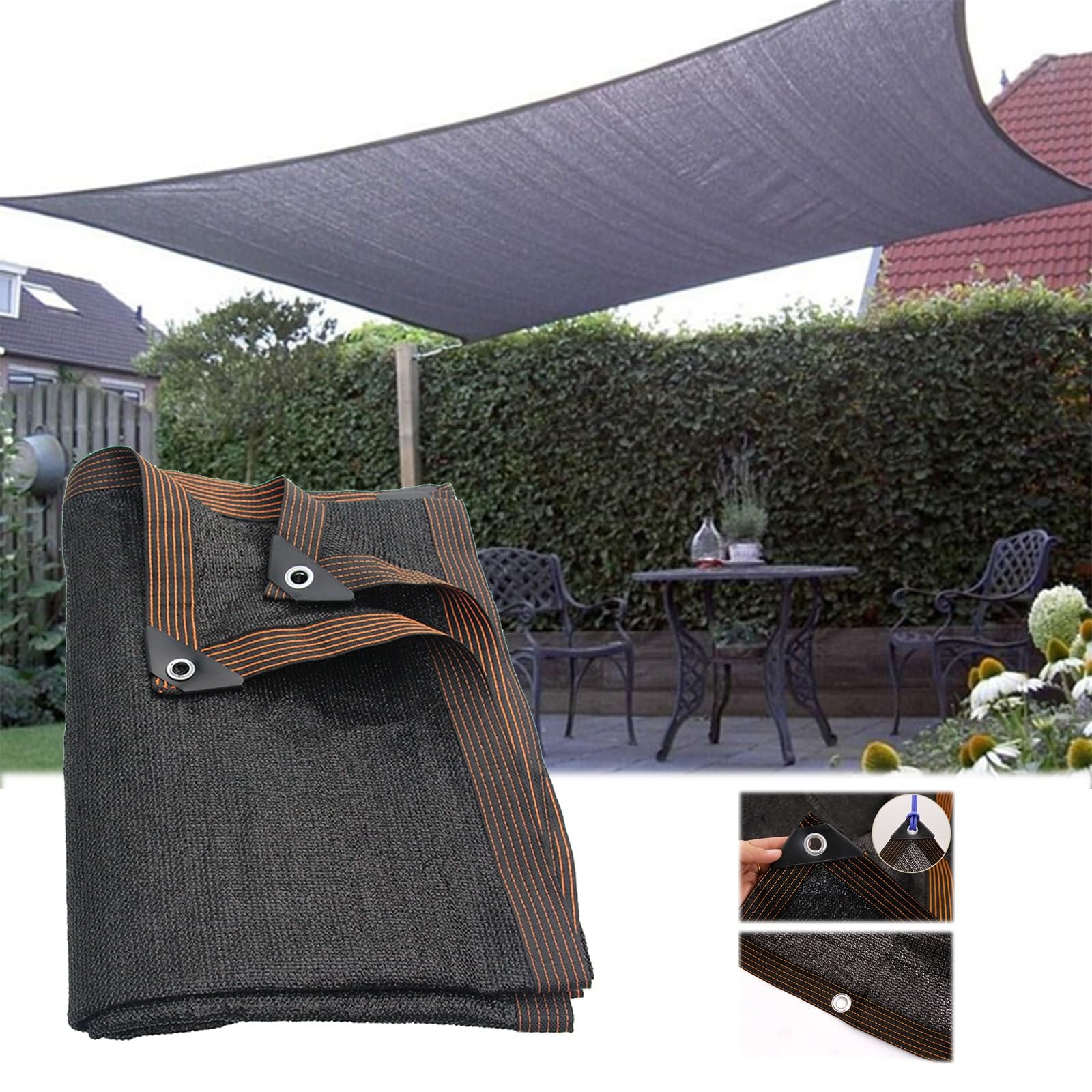 GLDYTVF Breathable Black Garden Shade Net with Eyelets - UV Protection for Outdoor Pergola Balcony Greenhouse Beach Patio Vegetable Garden - 5m x 9m Outdoor Sunshade Solutions