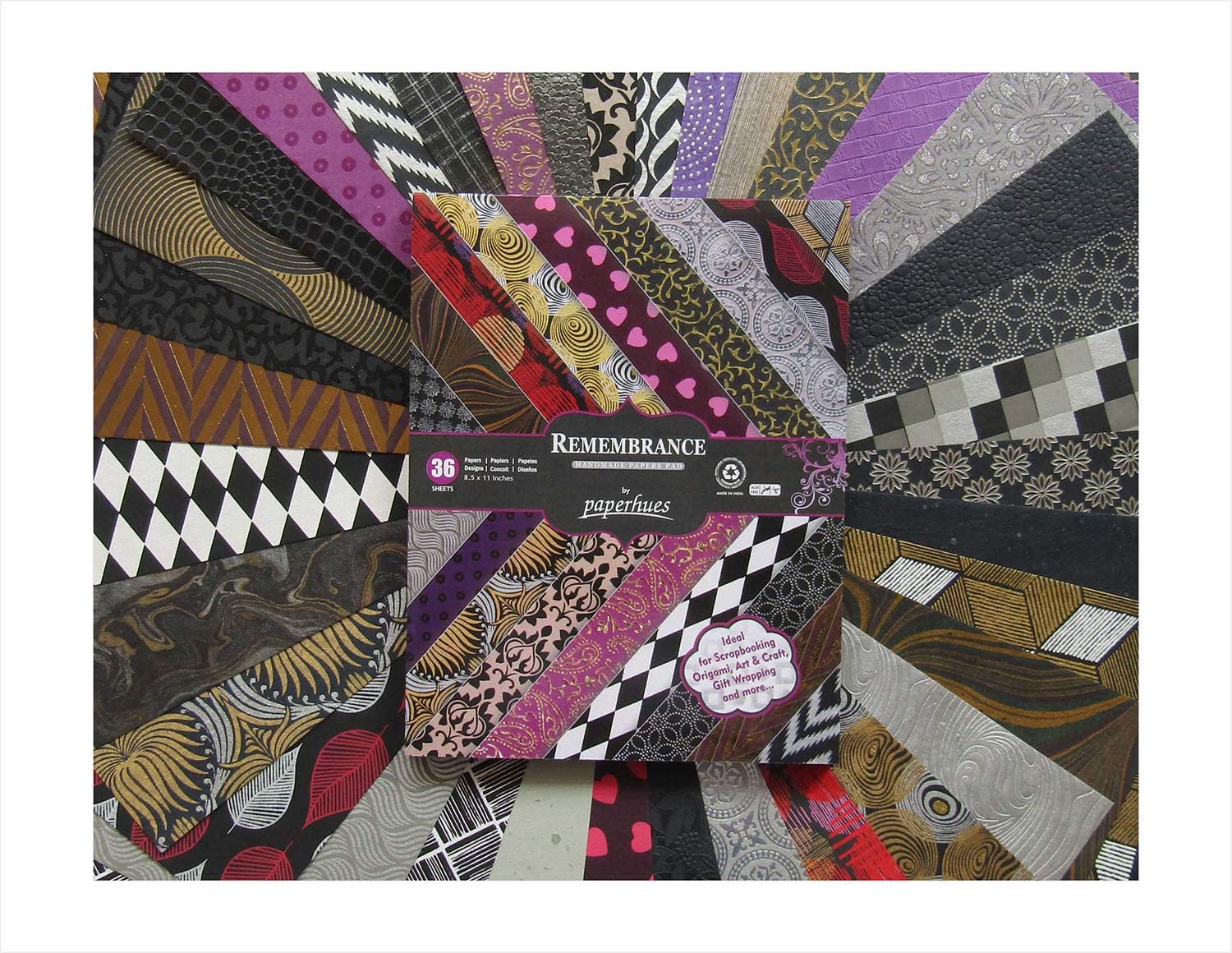 Paperhues Remembrance Handmade Scrapbook Collection Papers 8.5x11" Pad, 36 Sheets.