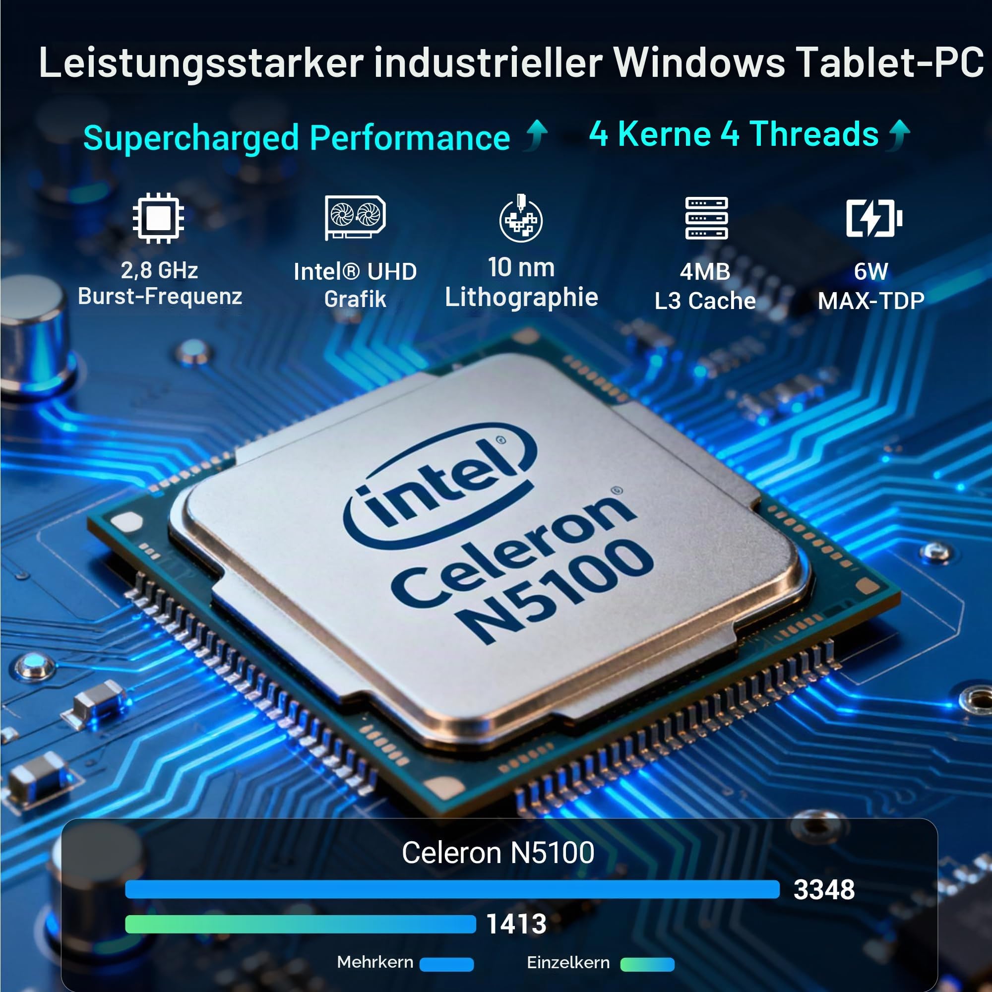 10,1-Zoll Industrie-Einbau-Panel-PC mit Windows 11, 10-Punkt-Touchscreen, Celeron N5100, 8 GB RAM, 128 GB ROM, Dual HDMI 2.0, WiFi 5 und Bluetooth 5.0 – ideal für Büro, Automatisierung, Kiosk, Bar