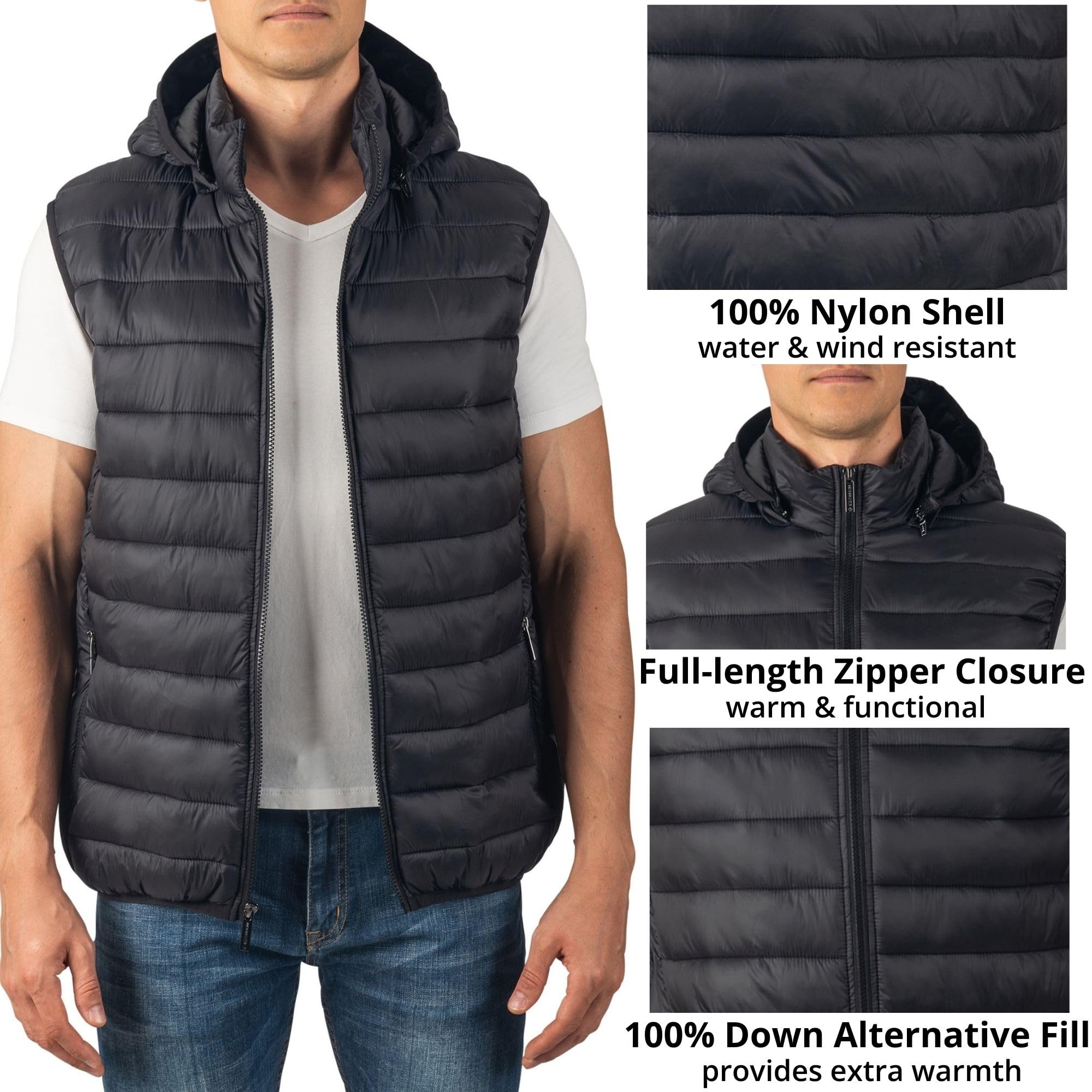 Alpine Swiss Gage - Piumino da uomo in piumino, leggero, ripiegabile, impermeabile, trapuntato, senza maniche, con cappuccio rimovibile