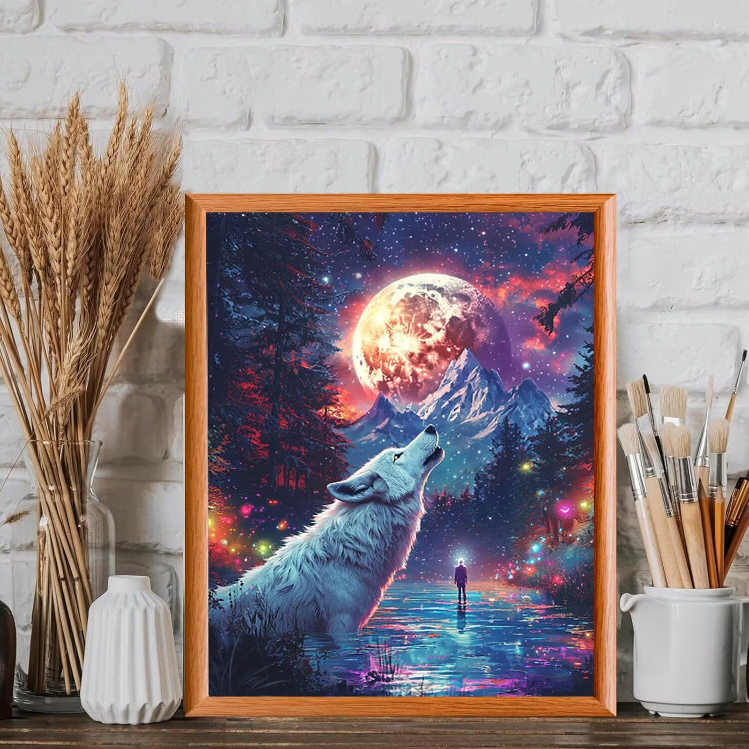 WEISHIWE Dipingere con i Numeri Adulti Lupo lunare, 80x100cm s-1113