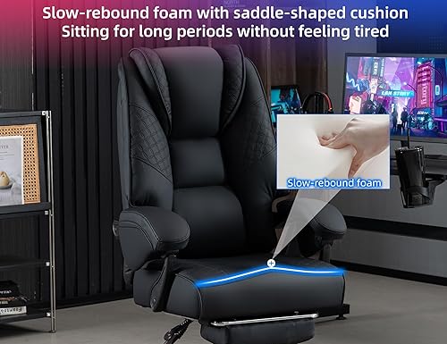 Miniatura 5 de Silla de oficina grande y alta de 400 libras, silla de juegos resistente con reposapiés y soporte lumbar, cojín ergonómico ancho y cómodo para sala