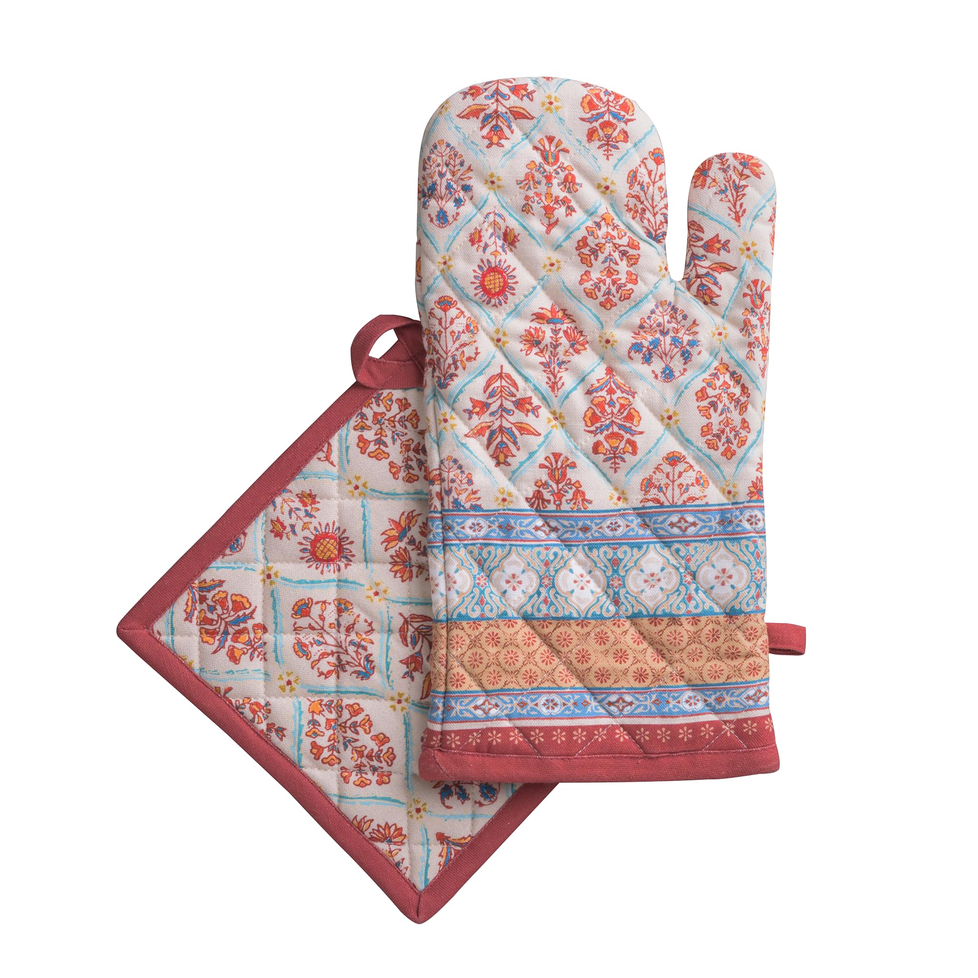 Maison d' Hermine Juego de manoplas de horno de algodón y soporte para ollas, protección de cocina gruesa y resistente al calor (7.5 x 13, 8 x 8 pulgadas) para hornear, barbacoa y más, suave,
