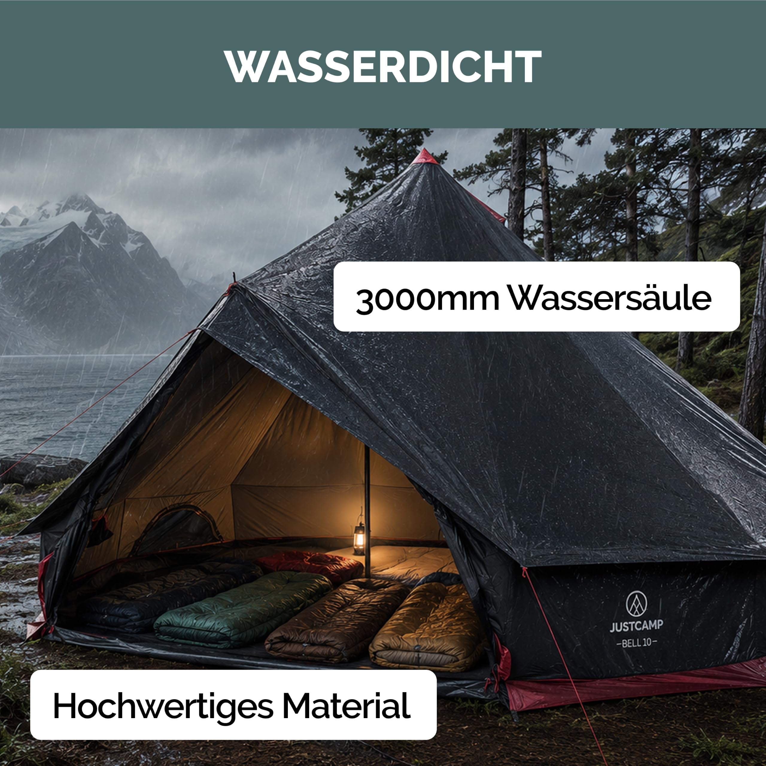 justcamp bell tipi zelt Group Tent for 10 People 4Runner 2018 color:Moon rock gray Humpert Lenkerbügel Cruiser Stahl