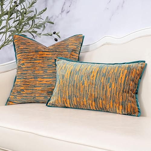 Miniatura 5 de Yangest Funda de almohada de terciopelo a rayas verdes, moderna y lujosa, funda de cojín neutra para sofá, dormitorio, sala de estar, decoración del