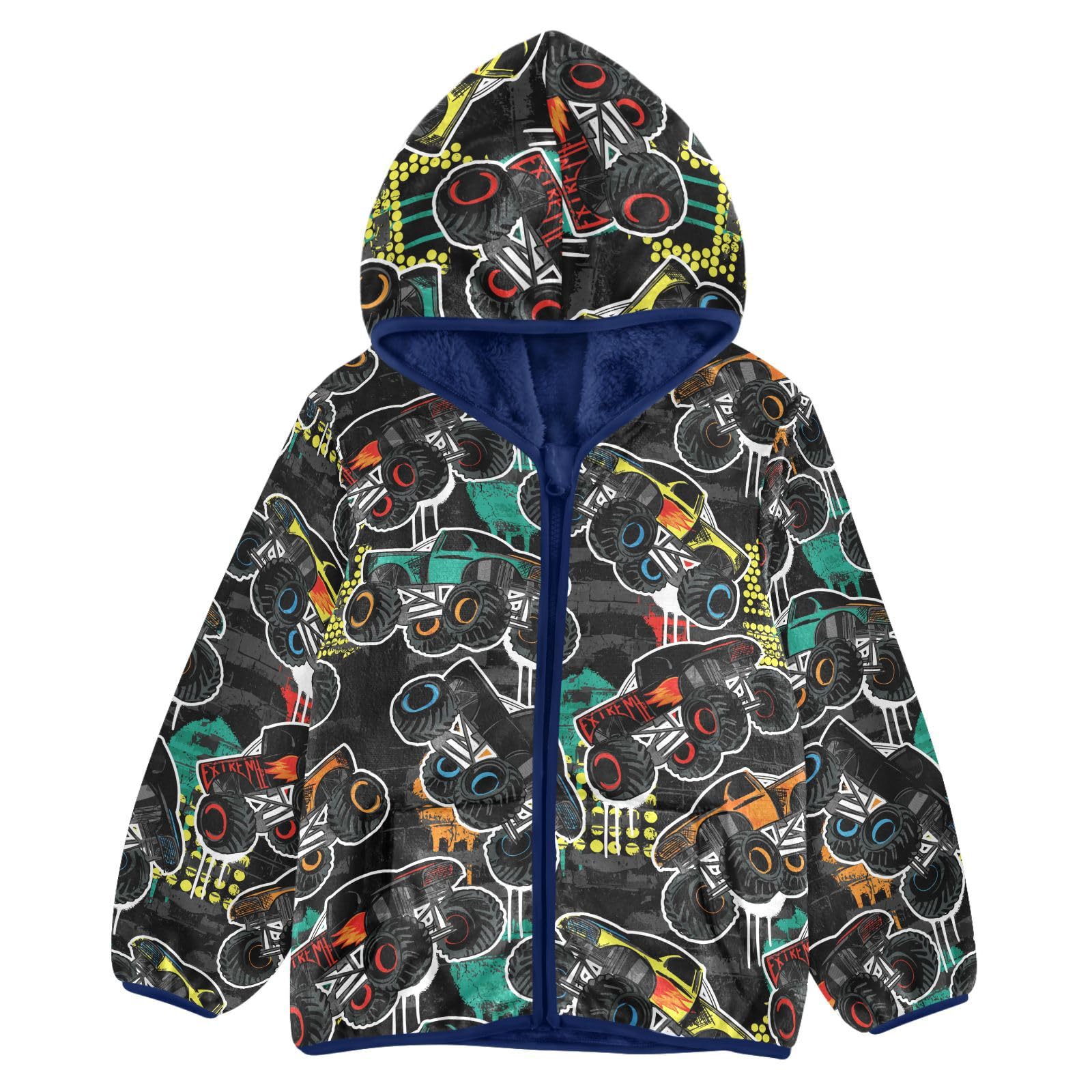 Aflyko Boys Fleece Coat Blue Zip-Up Hoodie Girls Outerwear Kids Hooded Jacket