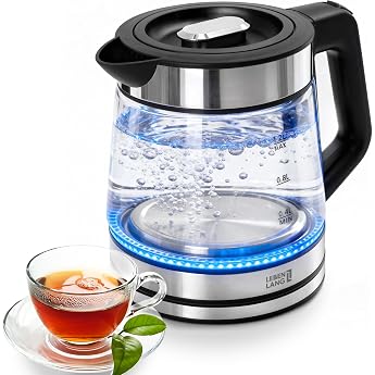 LEBENLANG Glass Kettle Small - 1.2 Litres with LED Lighting I Stainless Steel Design BPA-Free Kettle 1 L 1 2 L Small Travel Kettle for Camping & Glass Glass Kettle Quiet