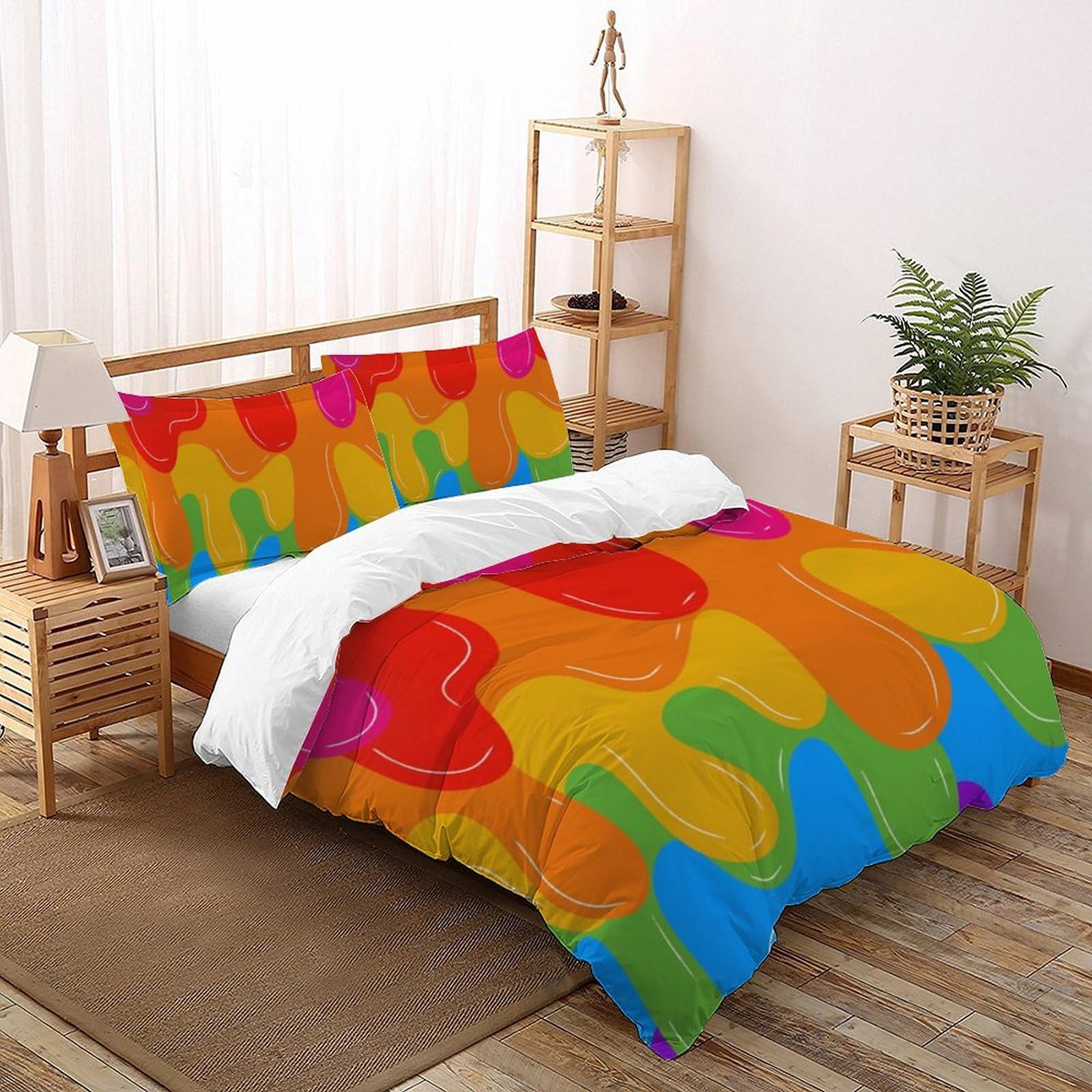 Parure de lit 3D dissolution arc-en-ciel 260x220 avec taies zippées