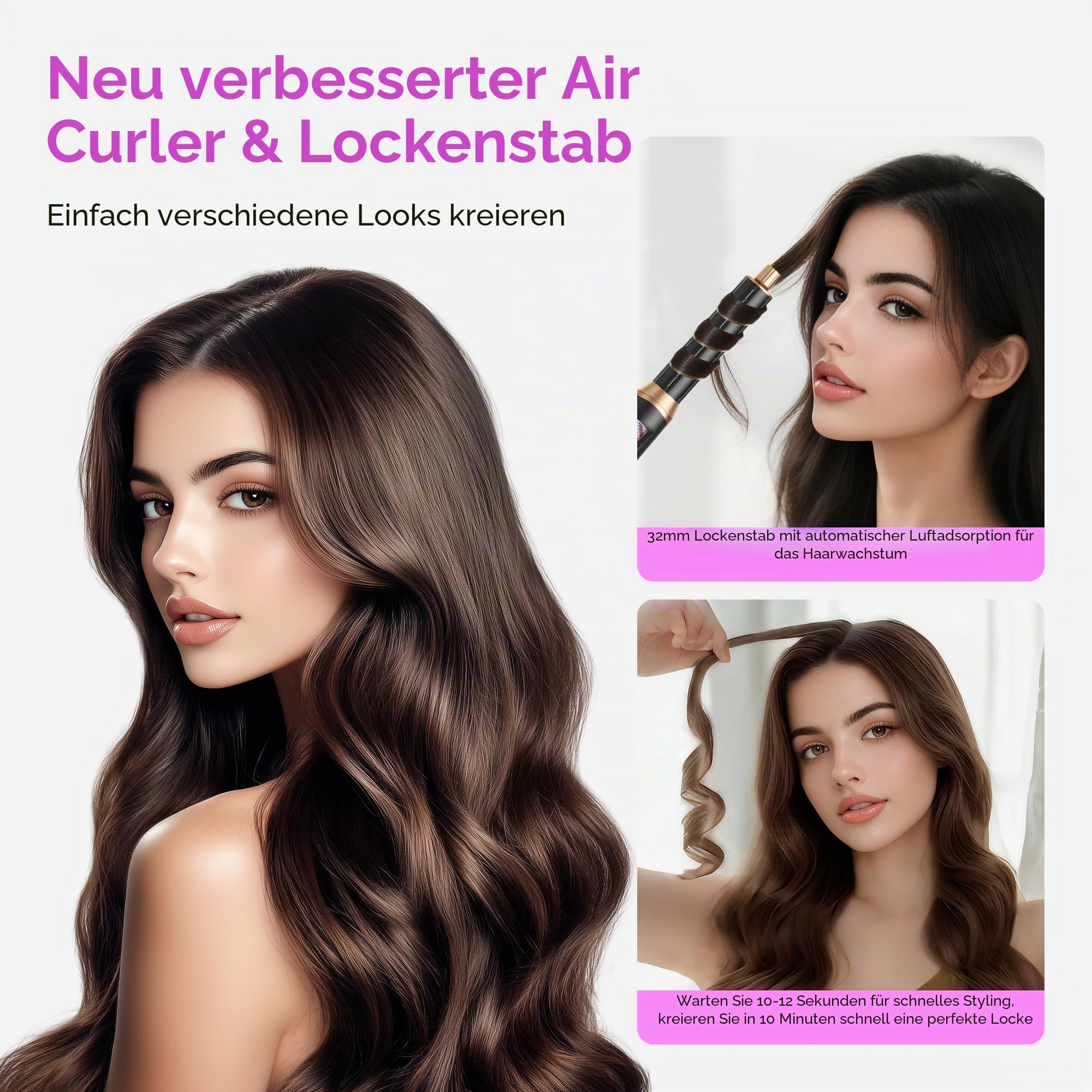 UKLISS Airstyler 5 in 1 Hairstyler Set, Pro Föhnbürste Set, Ionen Haartrockner Haarstyler mit 32mm Auto-Lockenstab Wrap | für Volumen, Trocknen, Glätten & Locken für Alle Haartypen