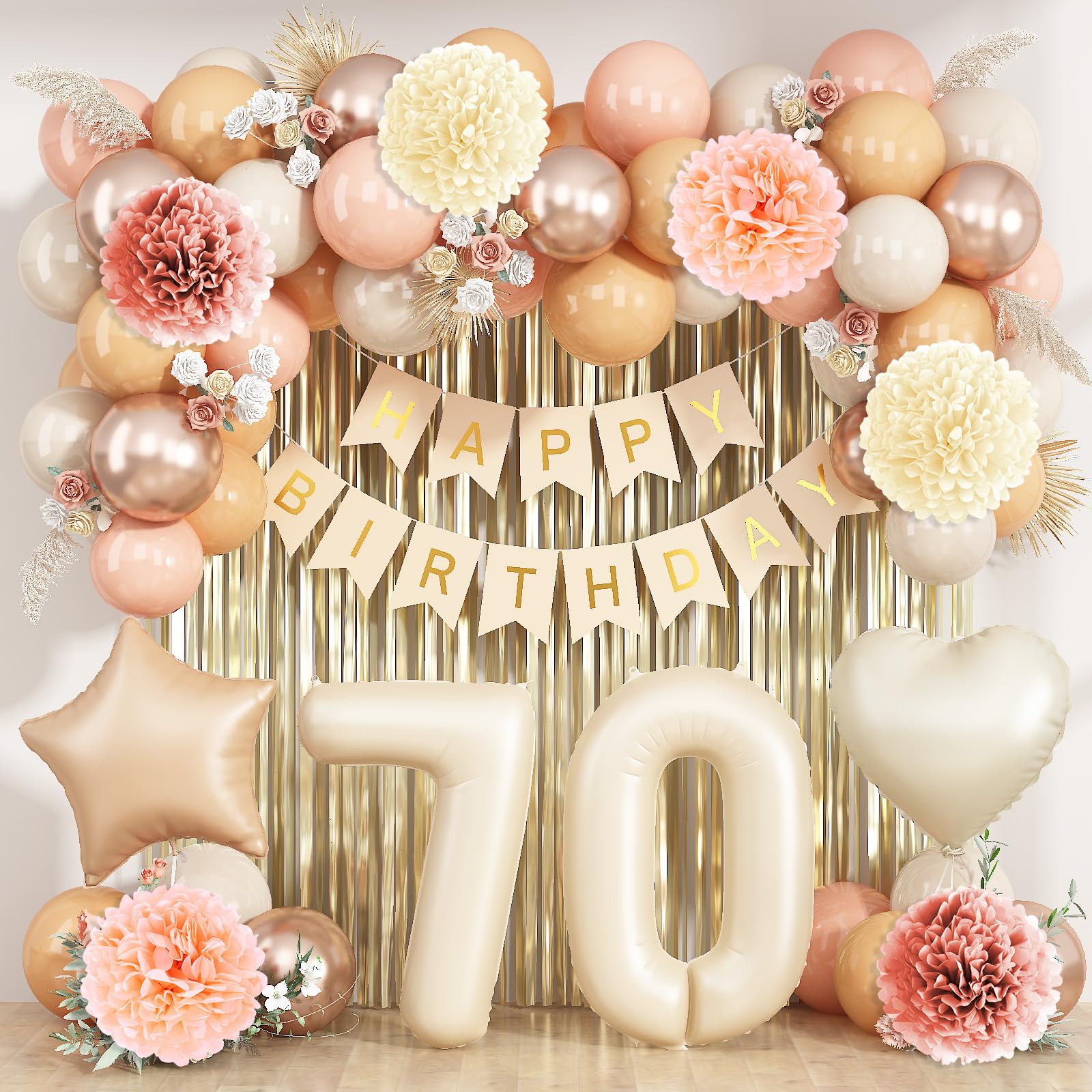 Beige Happy 70th Birthday Party Decoration Women Cream Number 70 Balloon