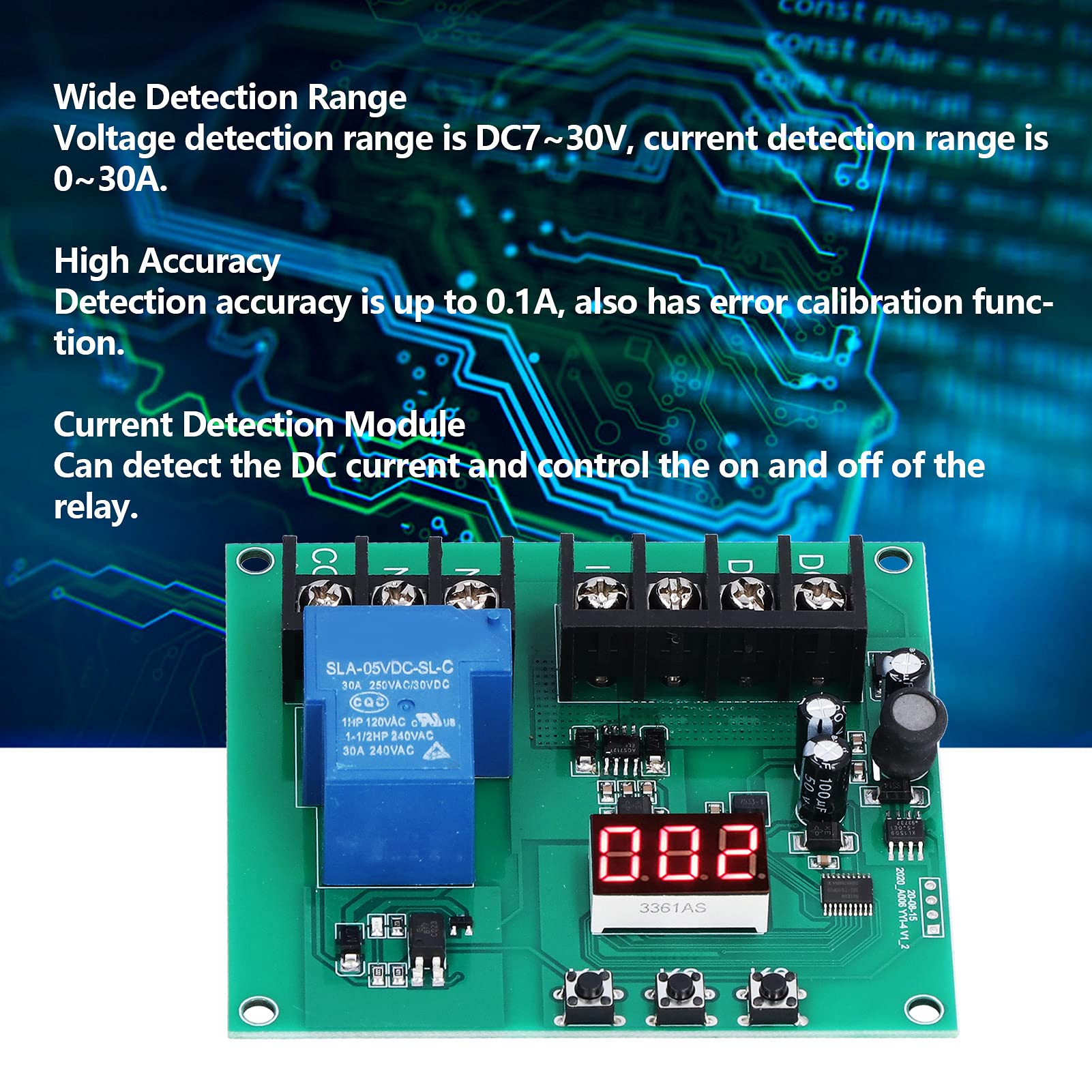Modulo di Rilevamento della Corrente CC YYI-4 7-30V 0-30A Scheda del Modulo di Rilevamento del Rilevamento della Corrente CC Modulo relè di Protezione Sovracorrente