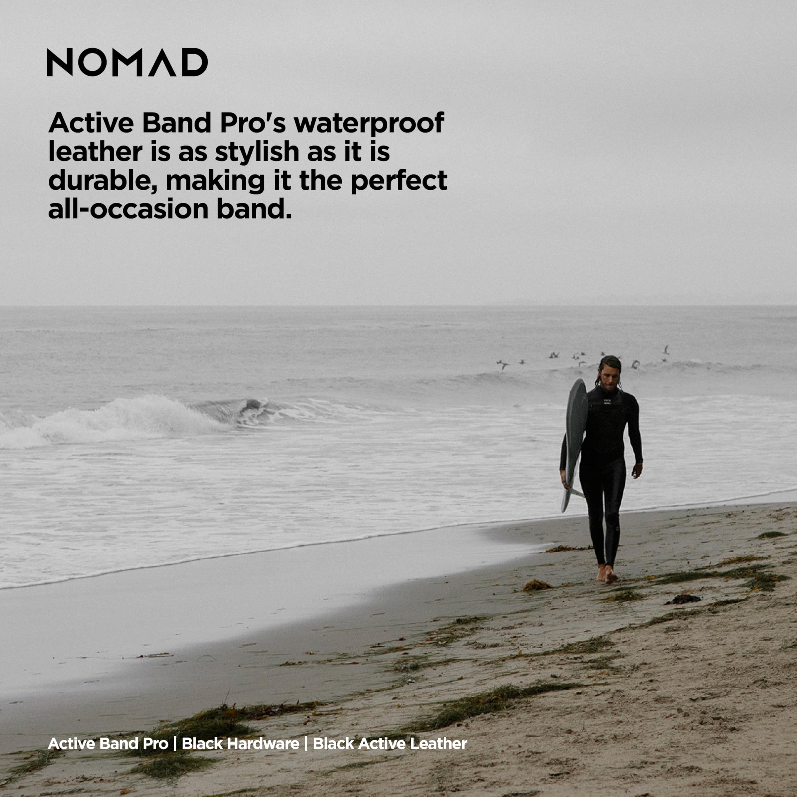 NOMAD Modern Strap Black Connector Black Active Leather Pro strapazierfähiges Uhrenarmband aus Leder und Kunststoff FKM für die Apple Watch 42/44/45/49mm in schwarz mit schwarzen Schnallen