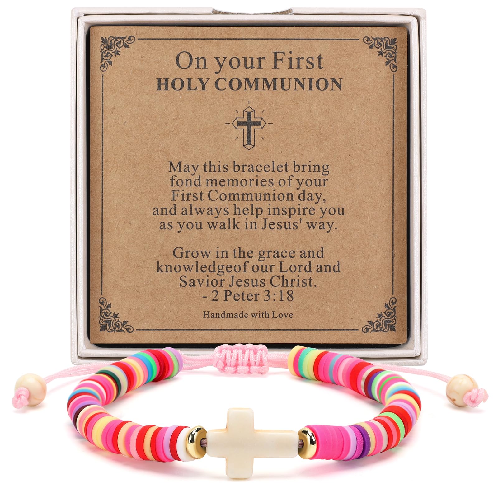 Christian Gifts for Girls - Colorful Cross Bracelet Gift Box Set with Scripture Card, Faith Gift for Birthday, Baptism, First Communion, Confirmation, Easter & Christmas