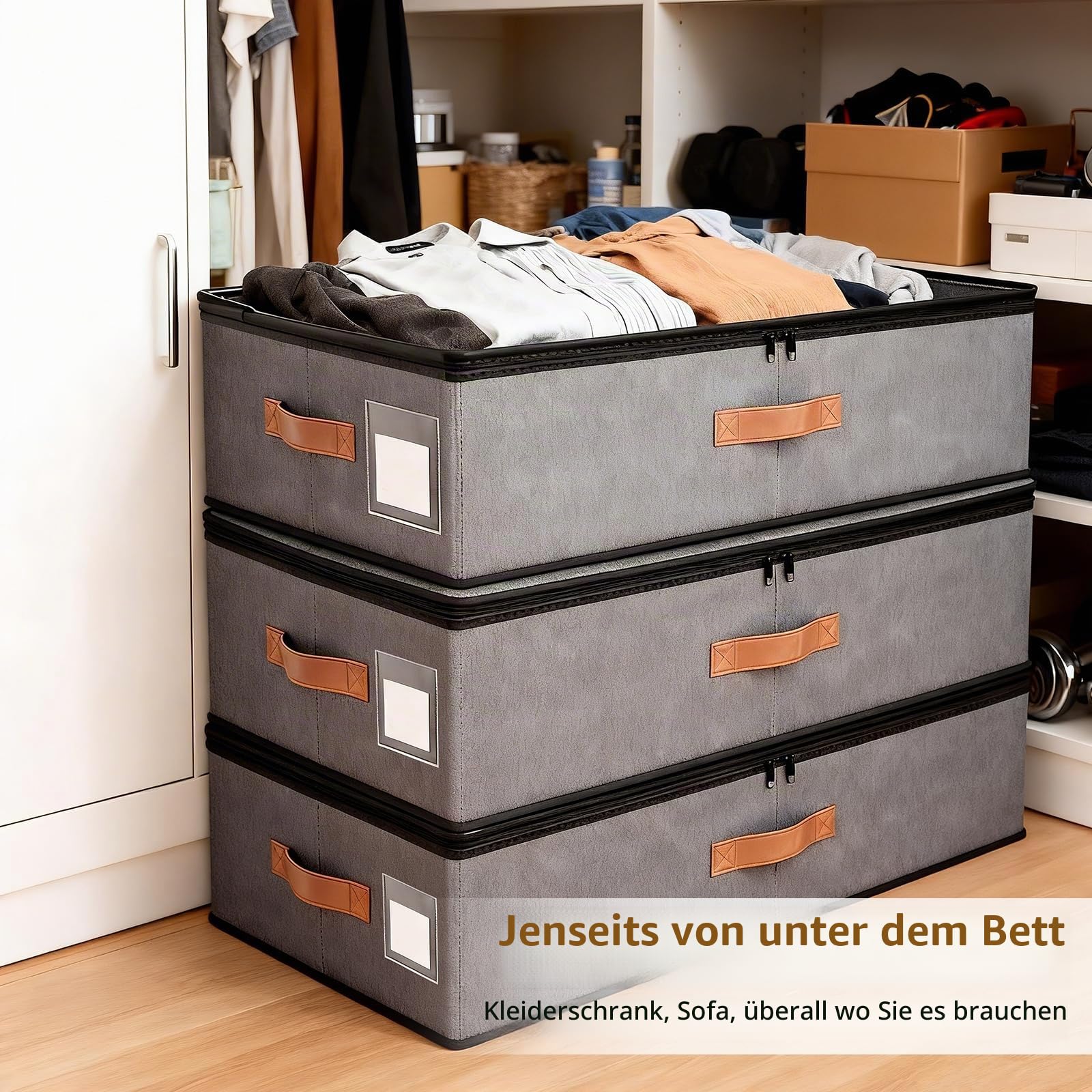 Unterbett-Aufbewahrungsbox mit Rollen,2 Stück 72L(78x42x24cm),Unterbettkommode mit Rollen,360°Drehung& große Kapazität, Waschbar, Zusammenklappbar,für Kleidung, Schuhe, Spielzeug und Decken