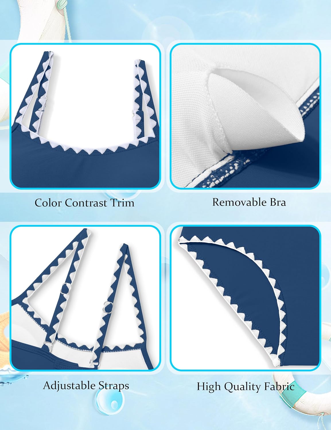 Girls Swimsuit Solid Color Tankini Contrast Trim Swimwear 2 Piece Bathing Suit Padded Swimsuits for Teens 9-16Y - Image 6