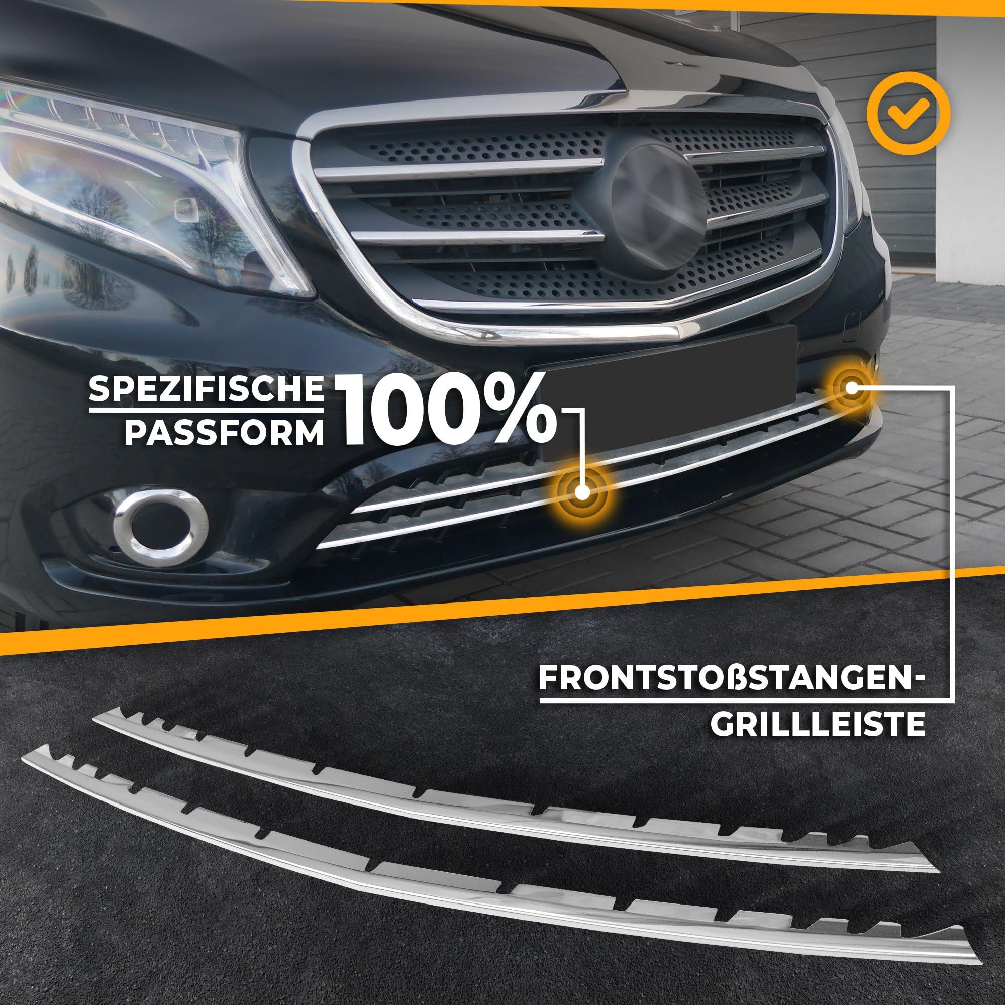 CHROMEMASTER | Kompatibel mit Mercedes Vito Tourer W447 2014-2019 | Chromleisten Stoßstange Vorne, untere Zierblende der Frontschürze, Rostfreier Stahl Poliert | Neues Erscheinungsbild des Fahrzeugs