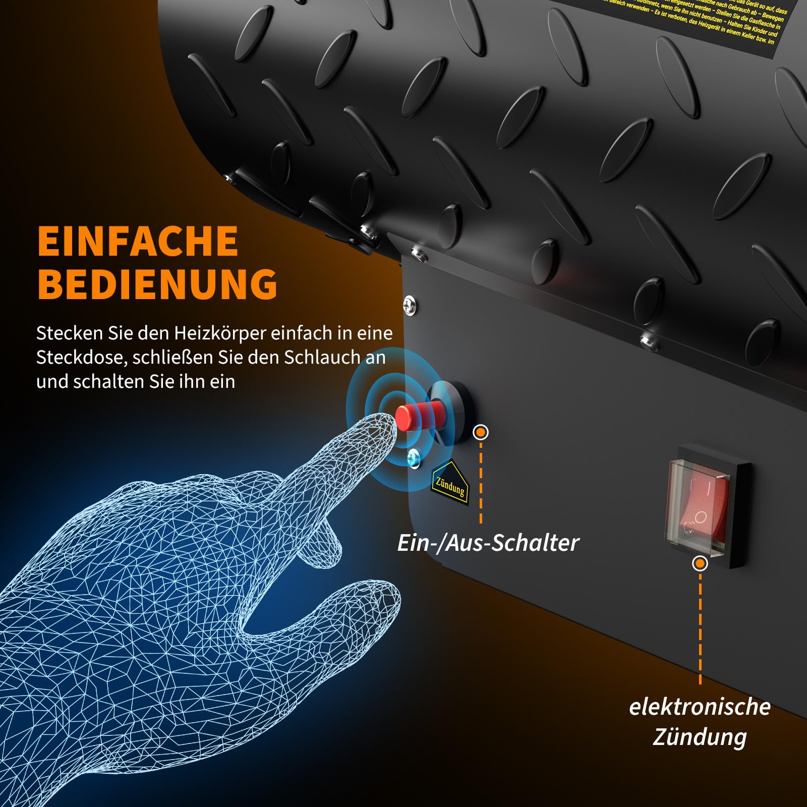 Gasheizung für innenräume,30KW Gas Heizgebläse, Gasheizgerät Gasheizer Gasheizgebläse Propangasheizgebläse 700m³/h Luftdurchsatz, inkl. 1,4m Gasschlauch und 700 mbar