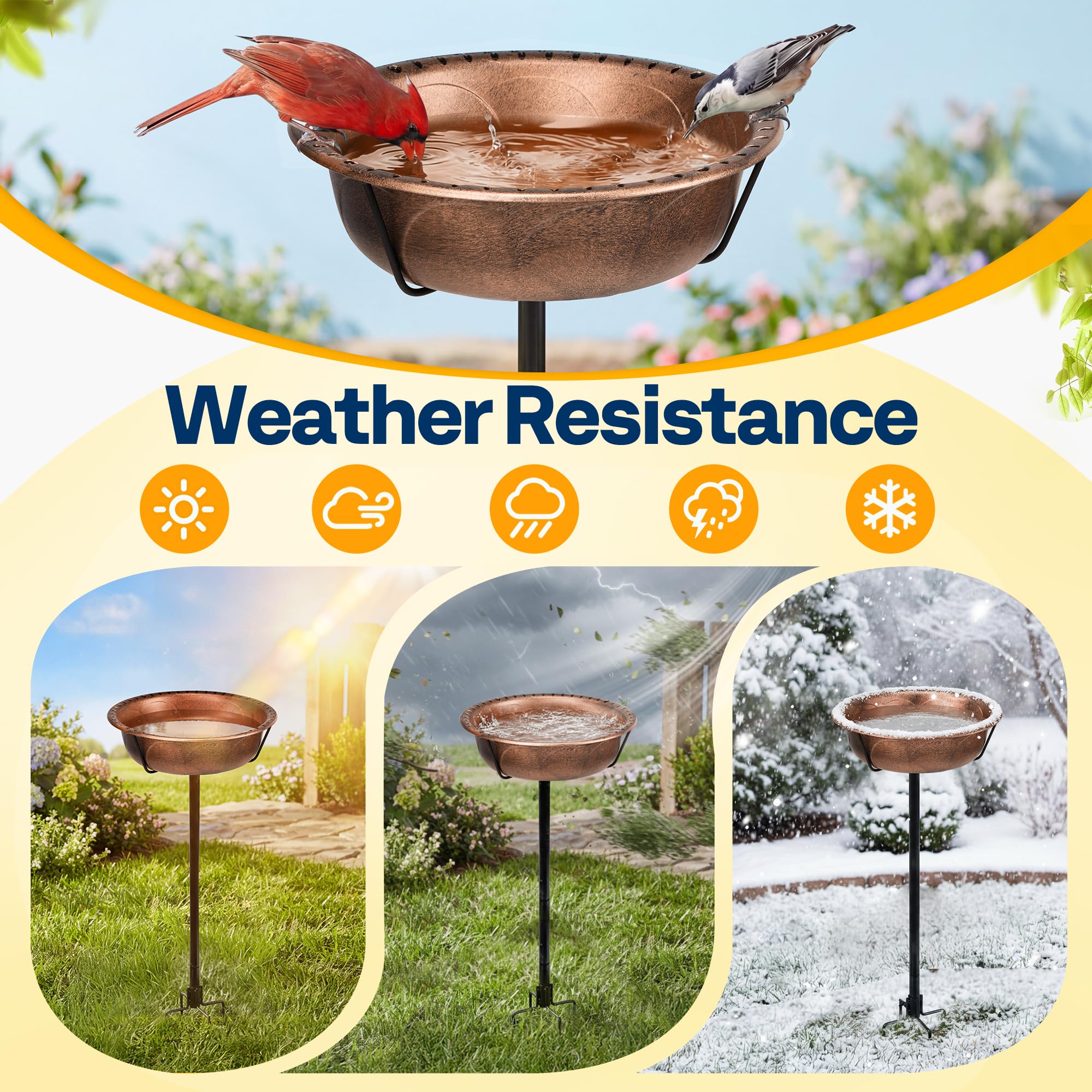 VIVOHOME Bird Bath for Garden, Metal Vintage Freestanding Birdbaths, Upgraded 4-Pronged Base, Bird Baths Feeder Bowl for Outdoor Garden Patio Yard Lawn Decor Retro Bronze — view 6