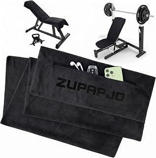 Toalla Gimnasio 120 x 50 cm, Negro Toalla Gym con Bolsillo con Cremallera y Capucha, Gym Towel de Microfibra, Apta para Gimnasio, Yoga, Deportes, Entrenamiento