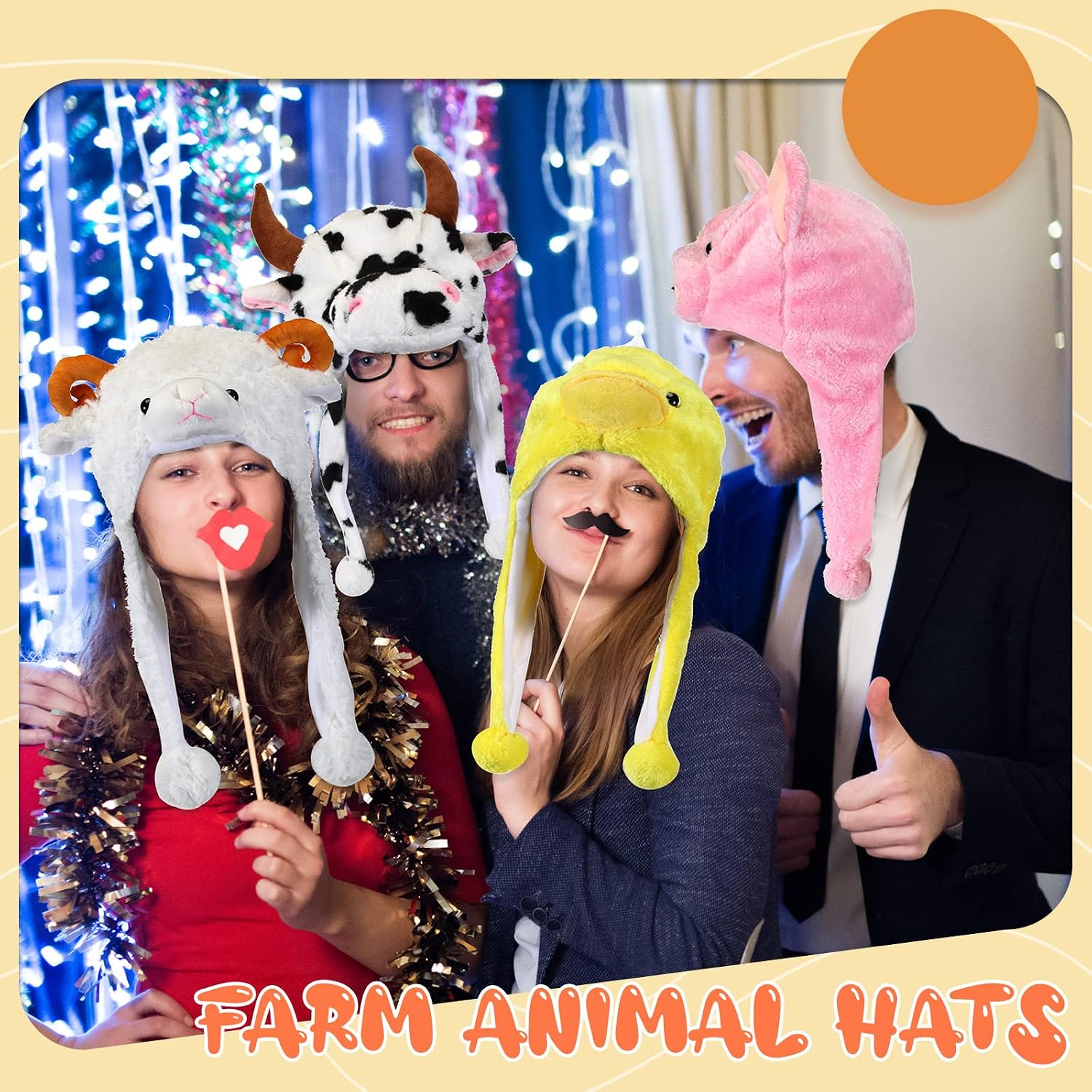 Newcotte 6 Pcs Kids Costume Hats Animal Hats Set Plush Fun Animal Headgear for Adults Teens Theme Party Christmas Halloween