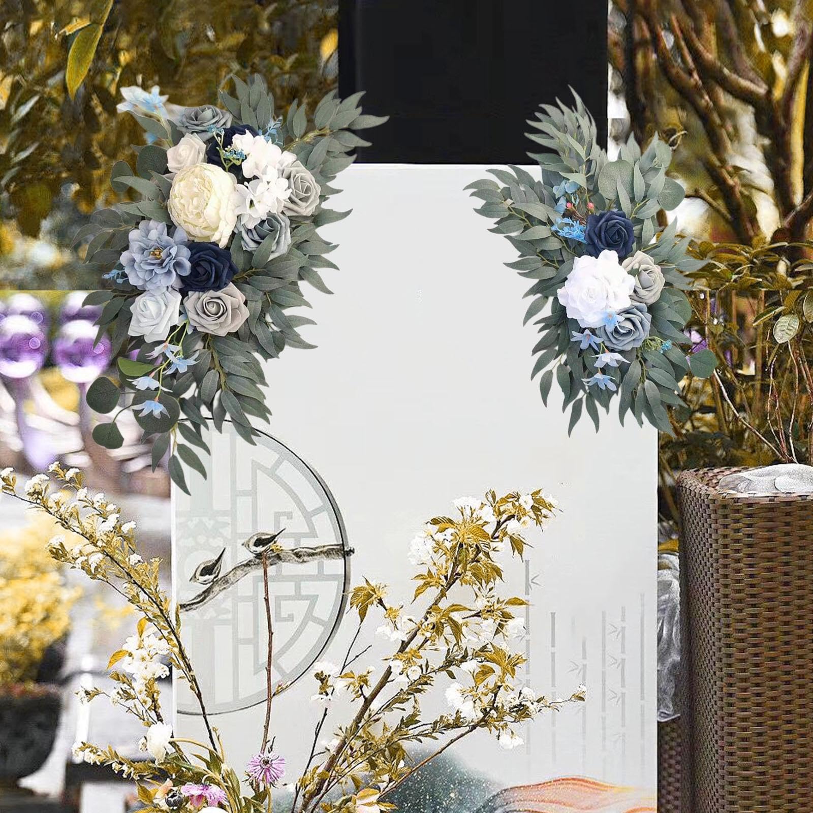 Fenteer Hochzeitsbogen-Blumen-Set für die Haustür, Blumengirlande, Hochzeitsdeko, Wandarrangement, Frühling, künstliche Blumengirlande für den Schreibtisch, Blau