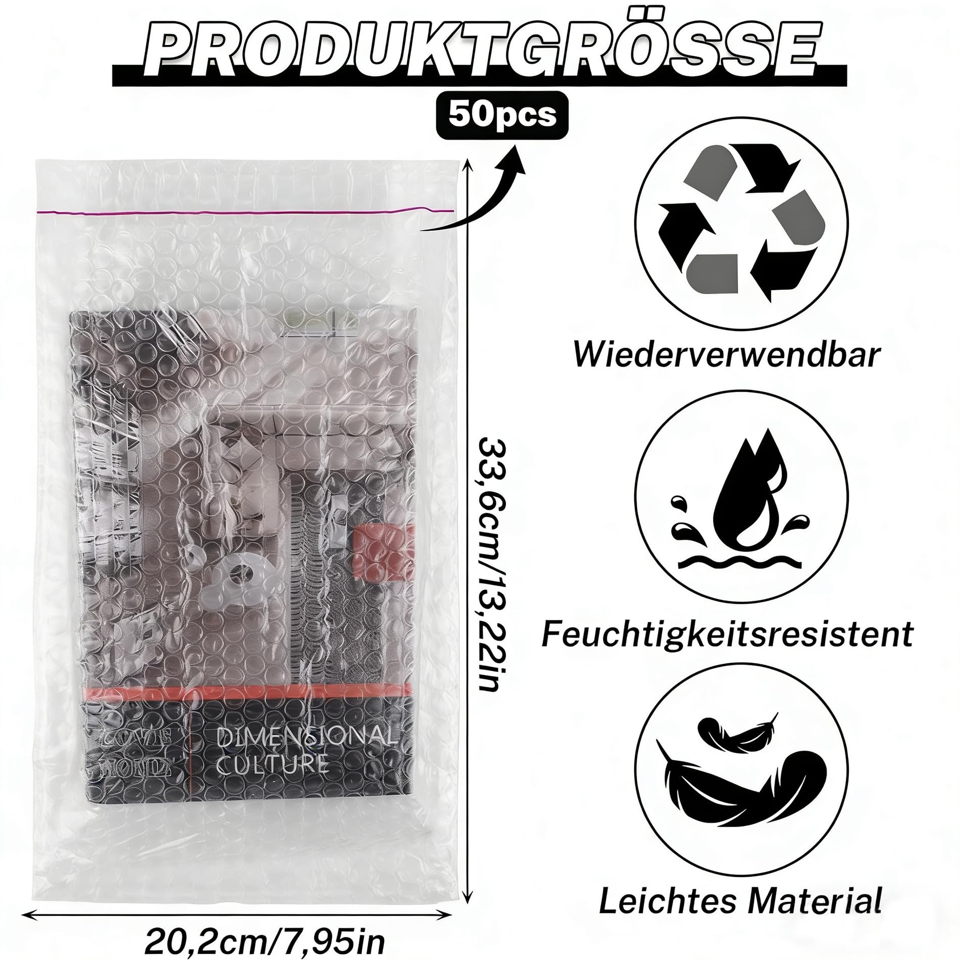 50 Stück Selbstklebende Luftpolsterbeutel 20 x 30CM, Bubble Wrap Bags, Luftpolstertaschen, Luftpolsterumschläge Verpackungsmaterial für Umzug und Versand, Stoßfeste Polsterung