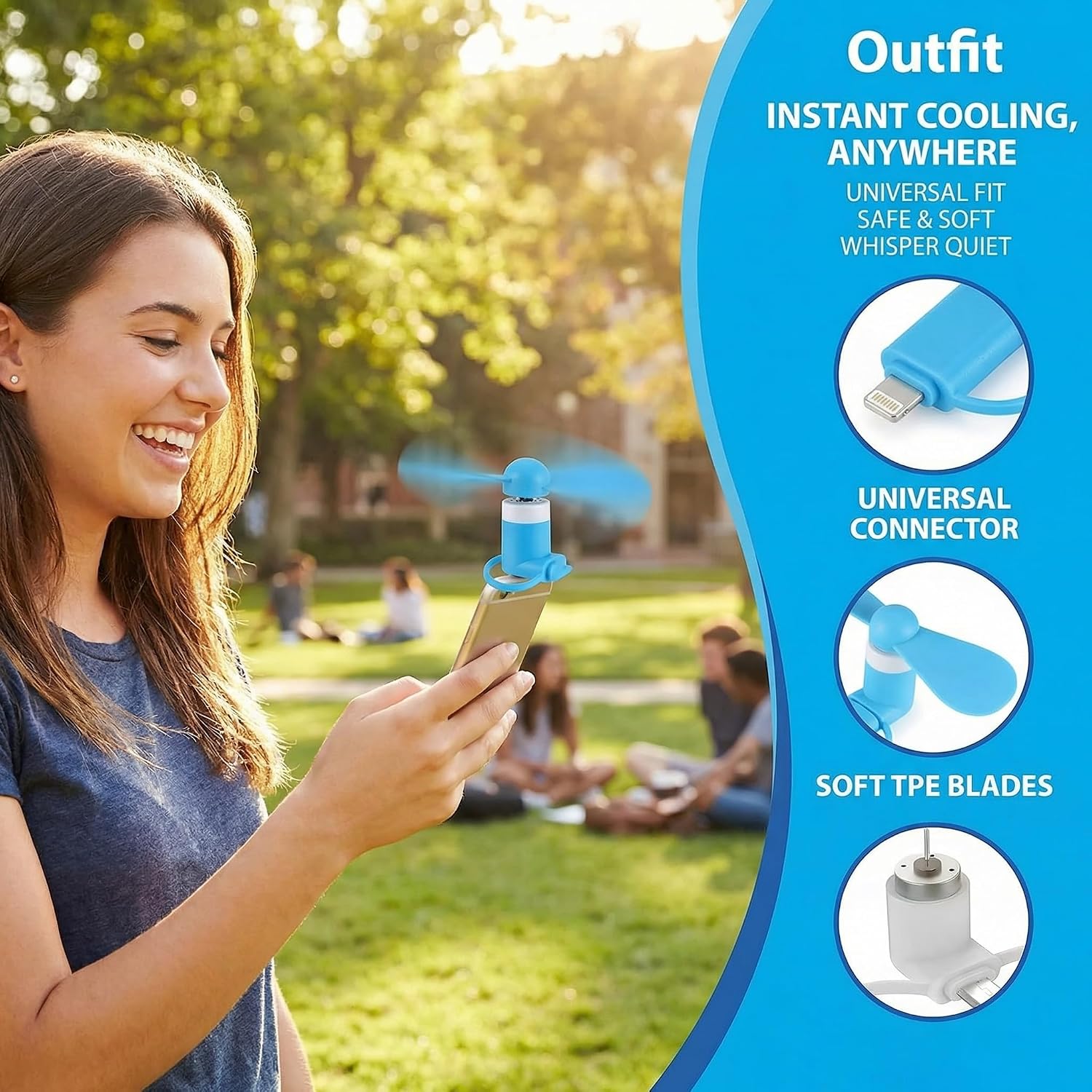 JORMEY 6 Pack Mini Cell Phone Fan, 3 in 1 Portable Cellphone Fan Pocket Fans Travel Fans Fast Cooling for Summer Outdoor, for iPhone Android Phone/Type-C Interfaces