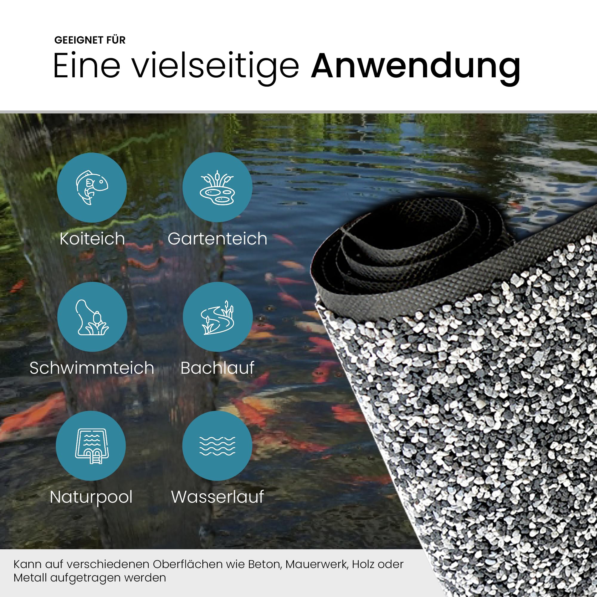 TeichVision Steinfolie für Teichrand 0,6 m x 5 m Anthrazit