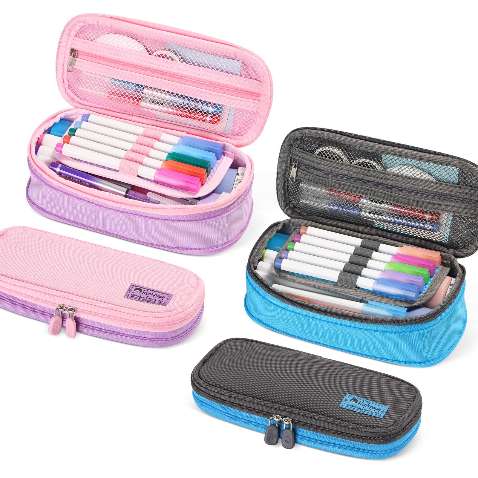 rockpapa Expandable Cute Pencil Case for Girls, Aesthetic Pencil Case with Compartments, Pencil Pouch with Zipper for Kids, Pencil Box Bag Holder