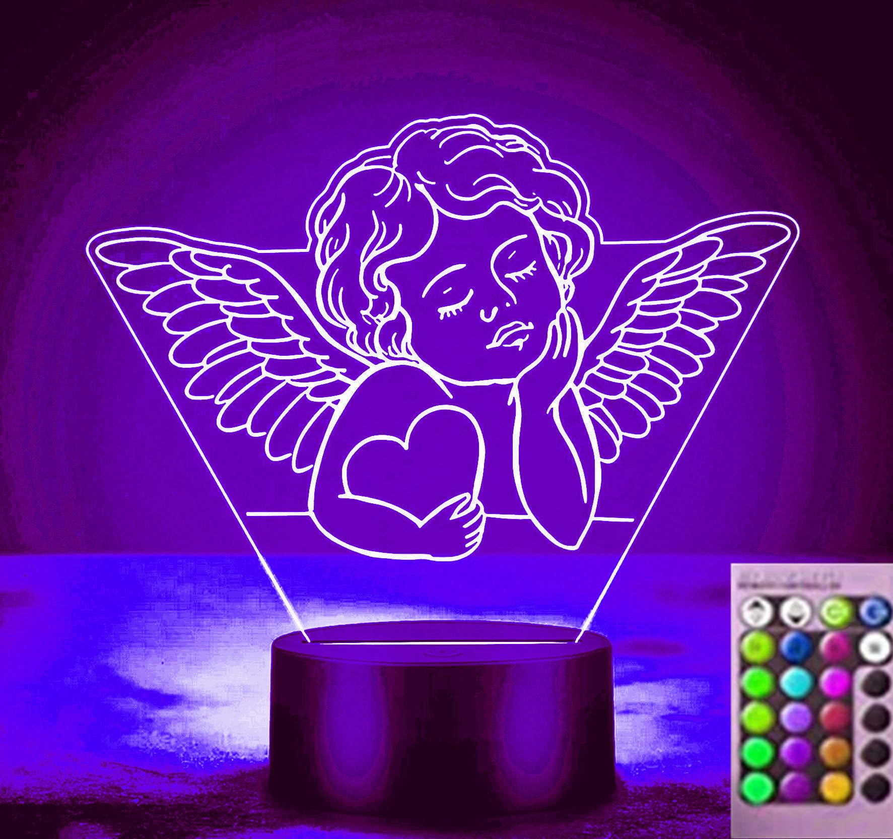 Nastrojowe światło 3D Anioł 16 kolorów USB lampa stołowa LED pomysł na prezent do domu, na imprezę, urodziny