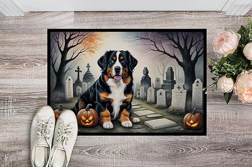 Miniatura 8 de Caroline's Treasures DAC2020MAT - Tapete de Halloween espeluznante de Boston Terrier de 18 x 27 pulgadas, tapete para puerta delantera, para