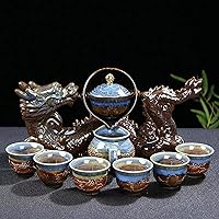 Vista 1 de Juego de té chino de gongfu con forma de dragón chino, cocción a mano pura, con tetera giratoria 360 e infusor, adecuado para oficina, hogar, regalo