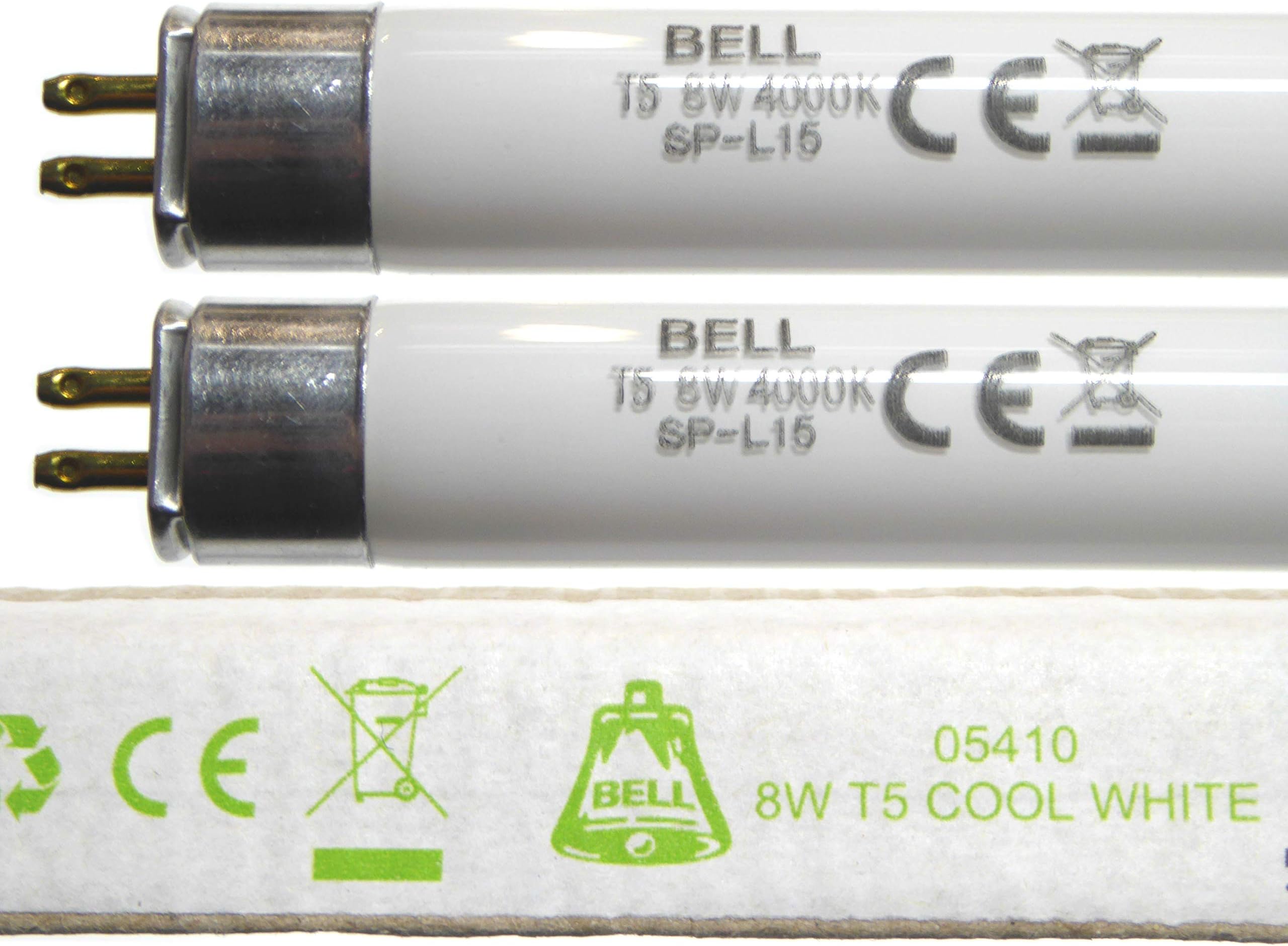 2 Pack Bundle 8w T5 300mm 12" Fluorescent Tubes Cool White 4000k G5 Cap for Emergency and Strip Lights 8 Watt Bell Lighting 05410