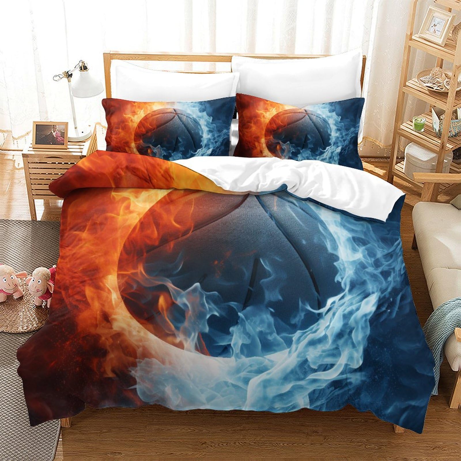 Housse de couette basket 3D 260x220 cm pour lit king size facile à laver avec zip pour ados