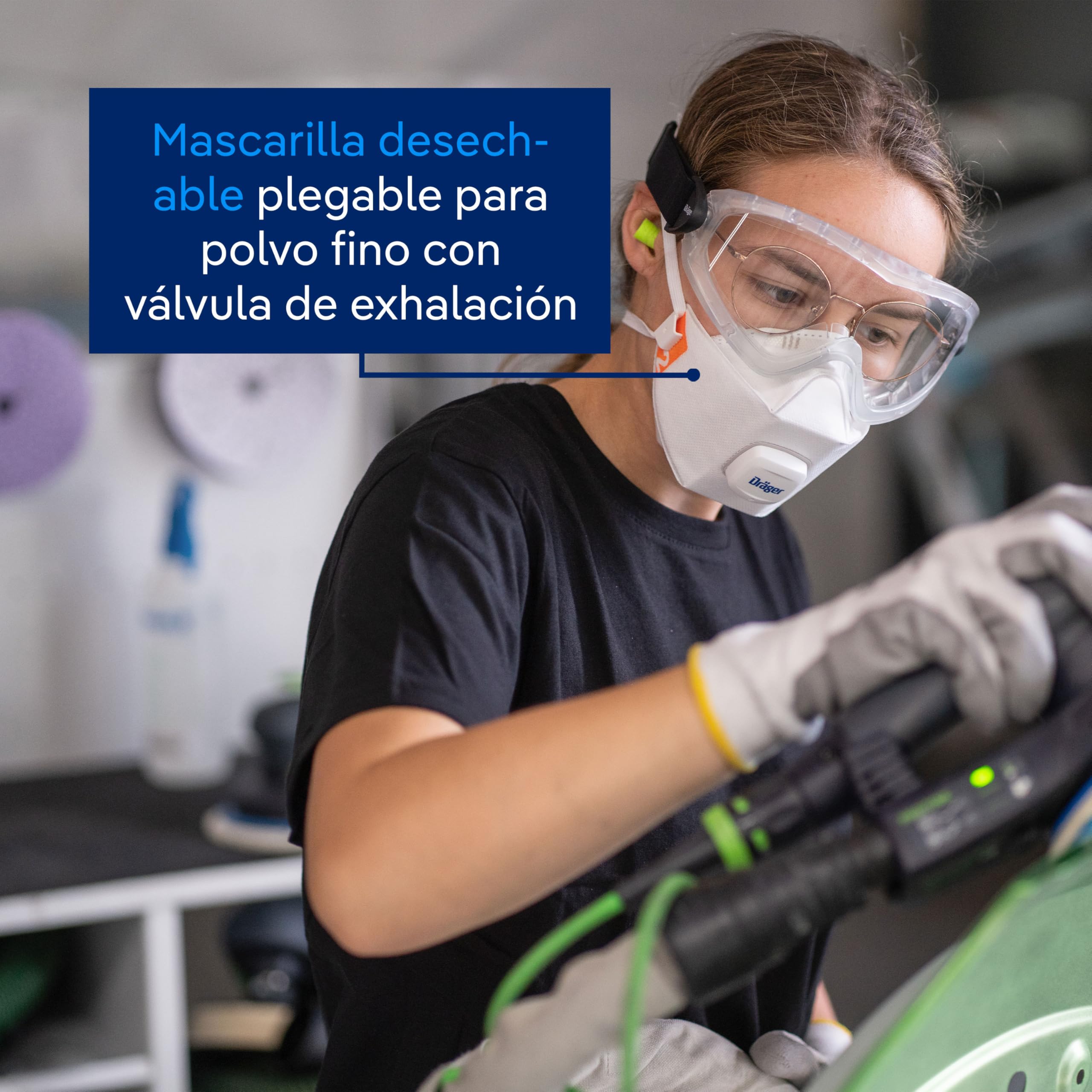 Dräger Kit básico de protección respiratoria artesanos – incluye media máscara X-plore 3300 M, filtros A2P3, 3 mascarillas FFP2, gafas X-pect 4200, tapones para los oídos y paños de limpieza
