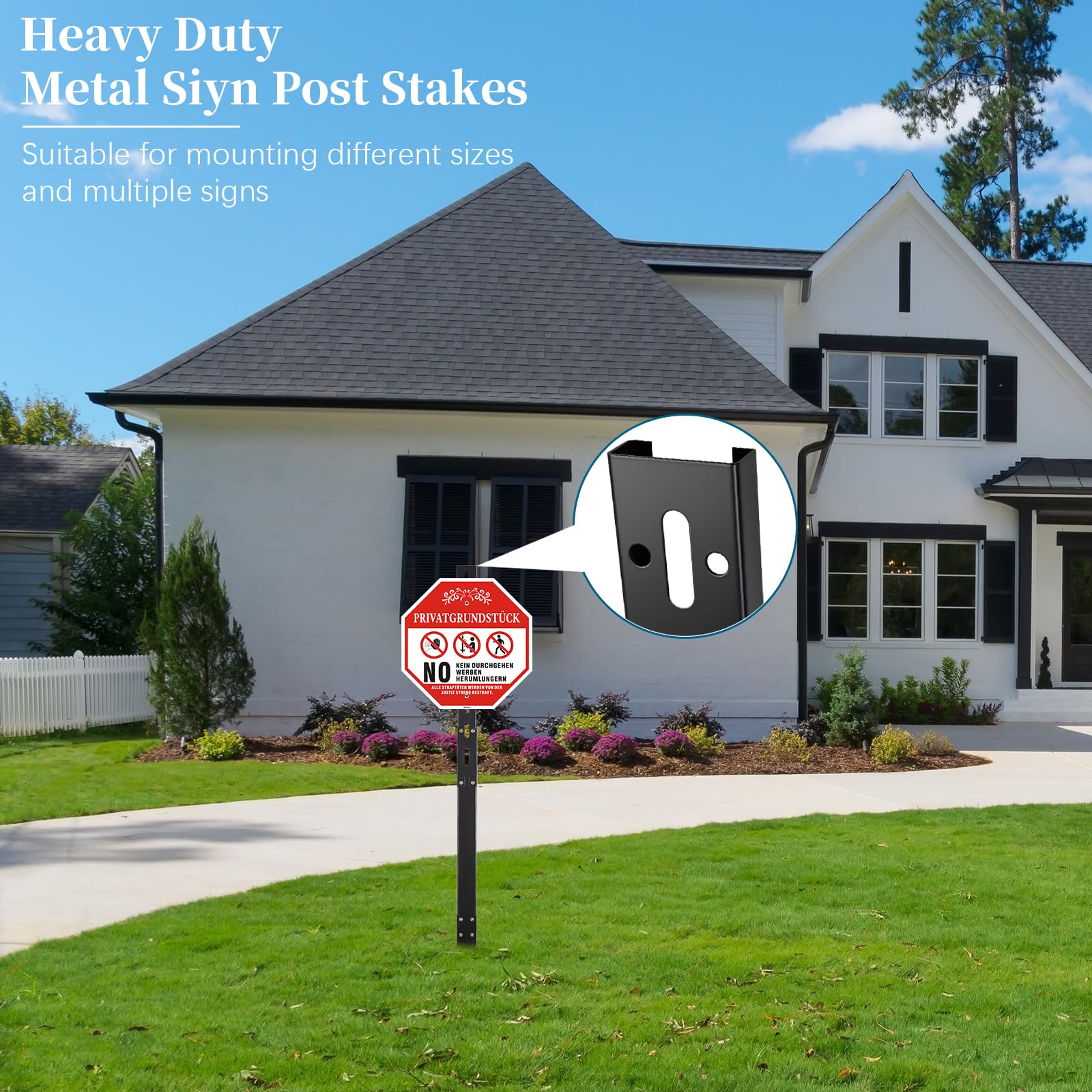 Safety Sign Post Metal Heavy Duty Sign Stand Holder with Spkike Impact Post with Accessories for Garden Yard Farmland Roads (Black - Image 4