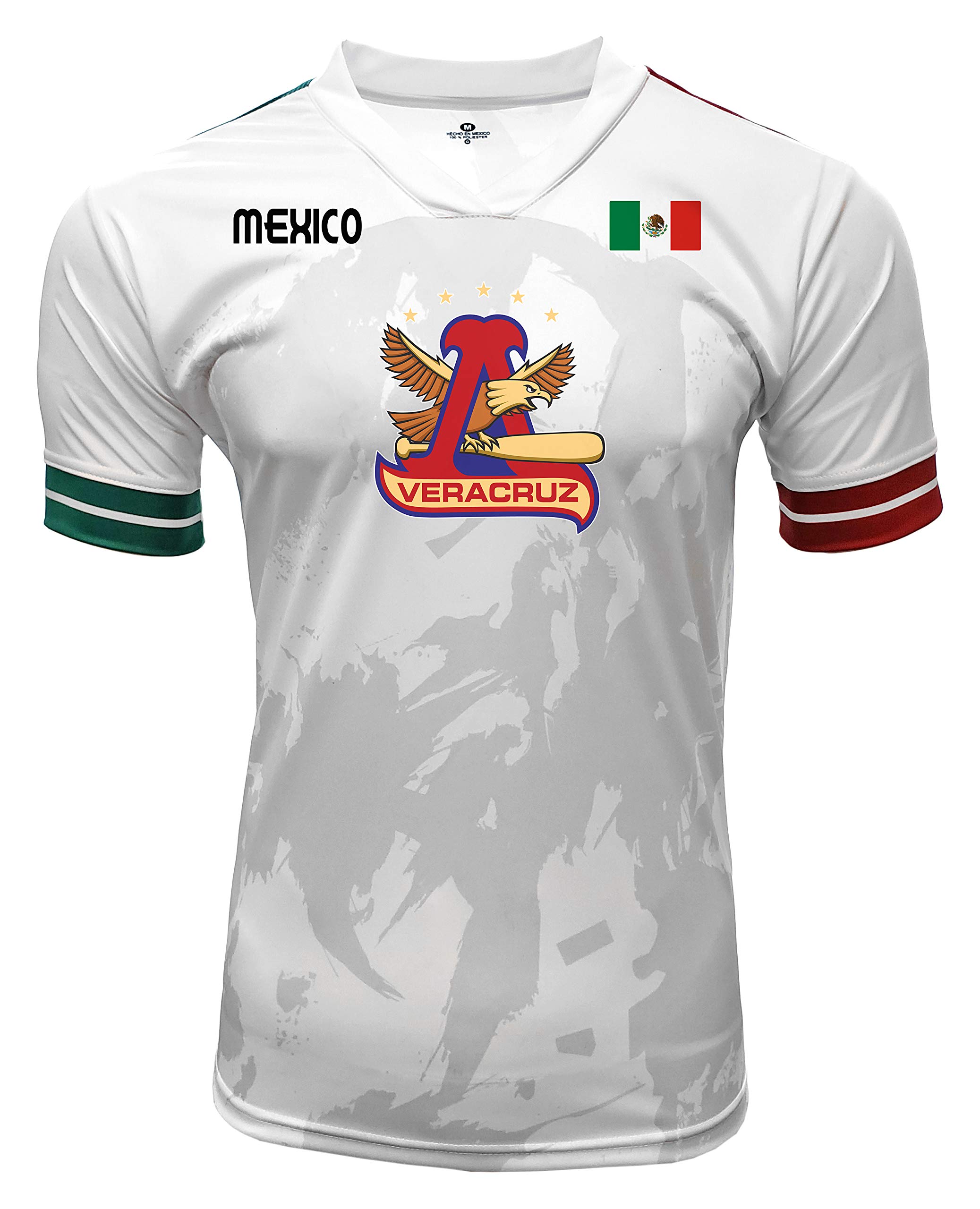 Jersey Mexico Aguilas de Veracruz 100% Polyester White/Grey_Made in Mexico (Large)