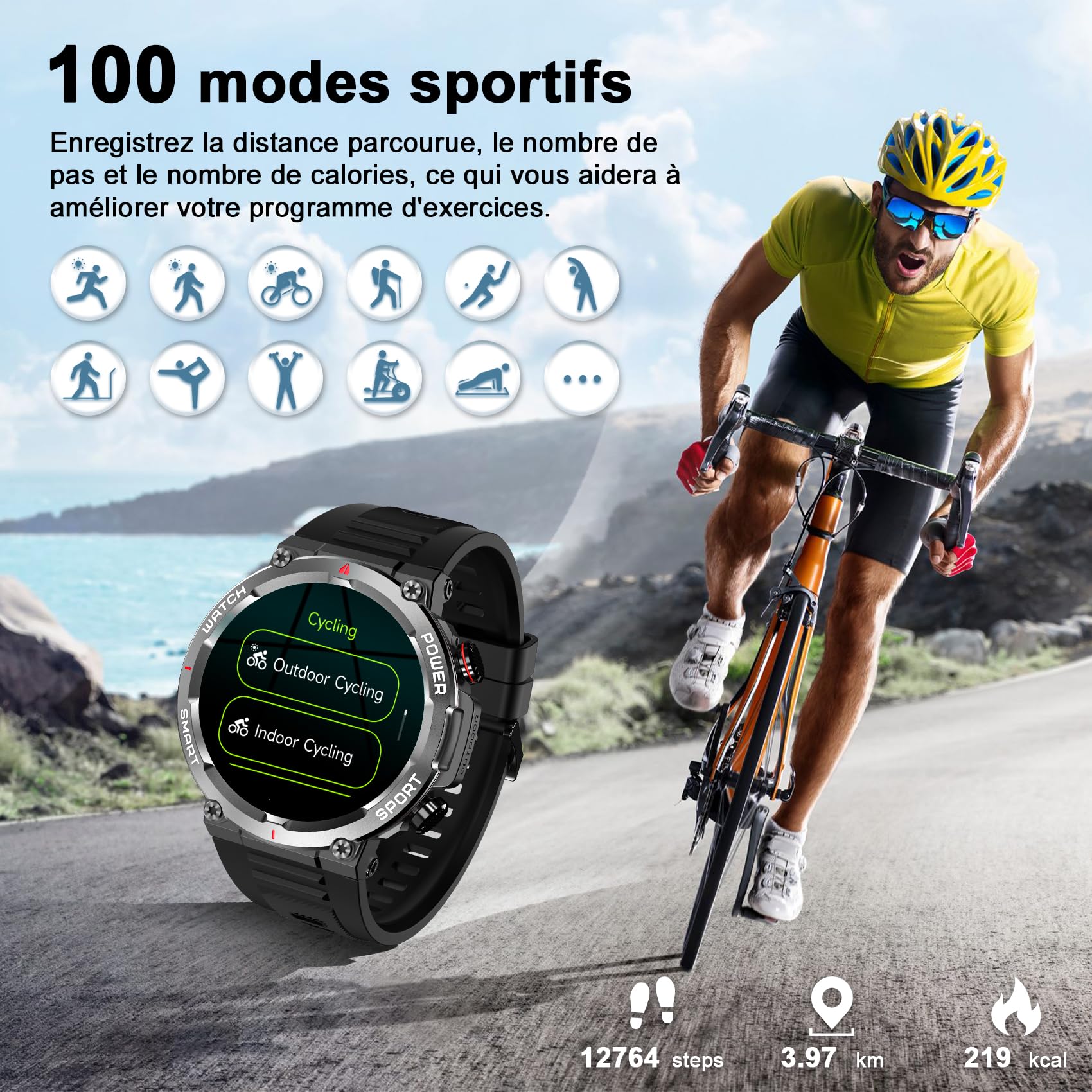 Blackview Montre de Fitness 1,39 Pouces pour Hommes et Femmes avec Saturation en oxygène du Sang et Surveillance du Sommeil, 100 Modes Sportifs, étanchéité IP68 (Disponible pour iOS et Android).