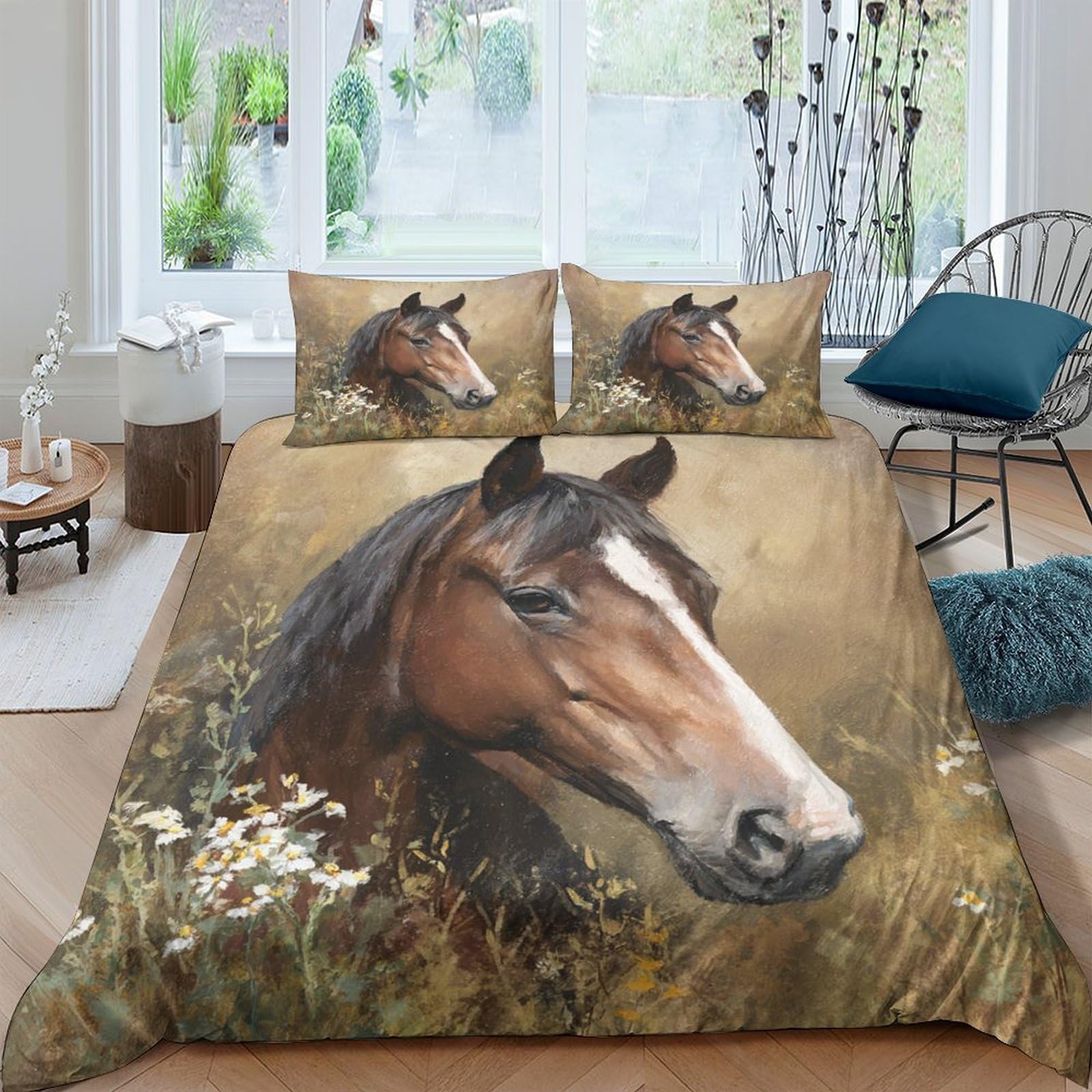 Ctjqhvkz Style-10 3D Printed Brown Horse Art Fitted Sheet Microfiber Soft Breathable Pastoral Meadow Bed Cover For Bedroom Guest Room Decor Mattress Protection Single（135X200cm）