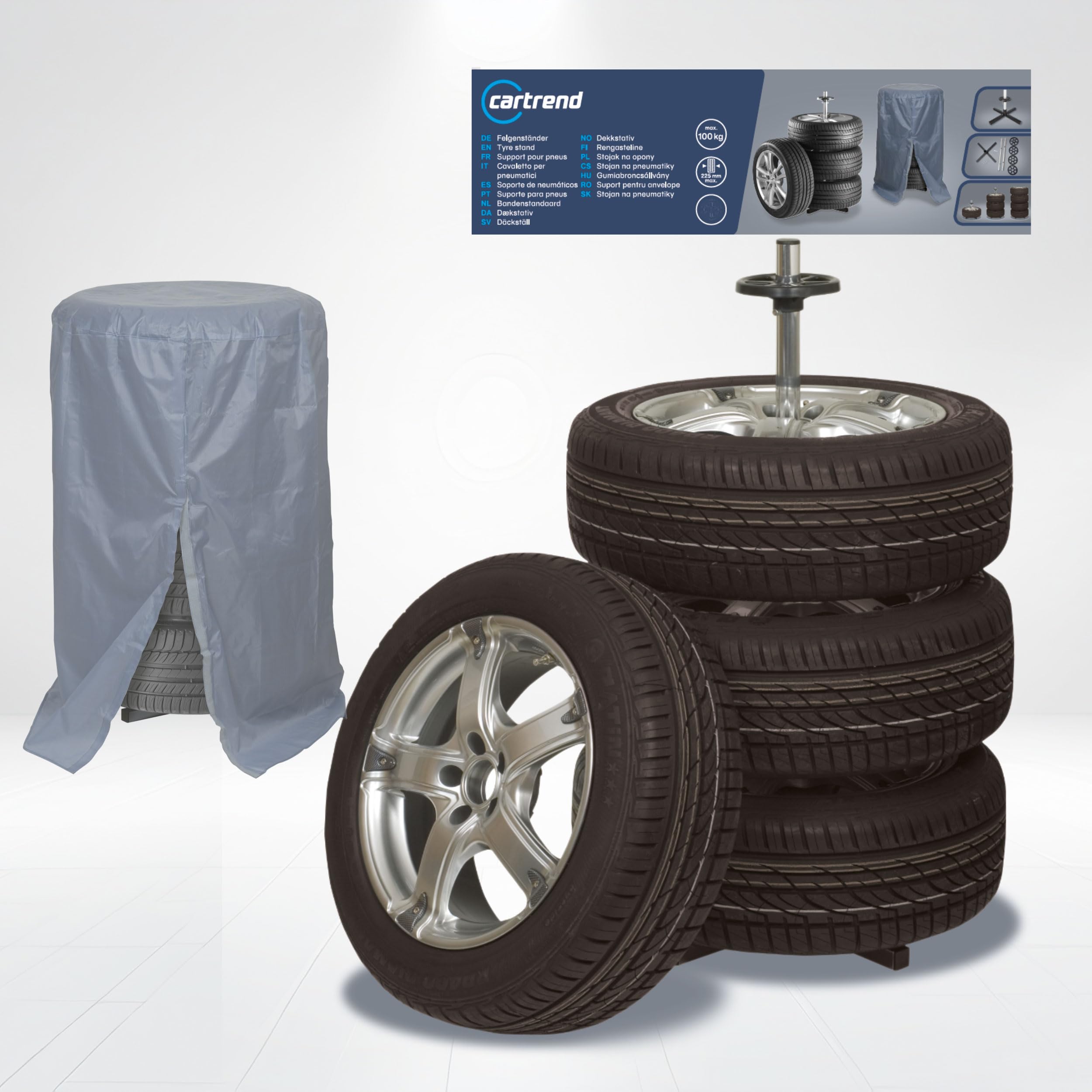 Cartrend 7730056 Support de jantes avec housse protectrice pour pneu, pour une largeur de pneu jusqu'à 225 mm