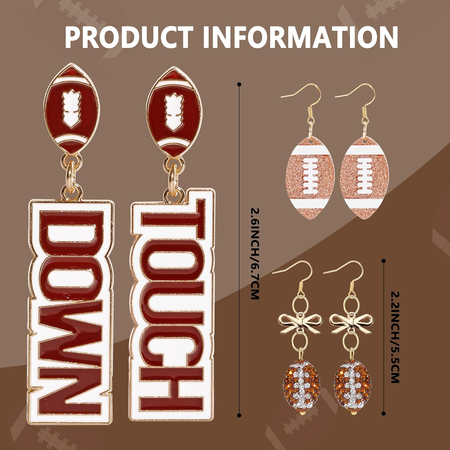 3 Pairs Football Earrings for Women Football Mom Game Day Earring Accessorie & Sports Jewelry - Image 2