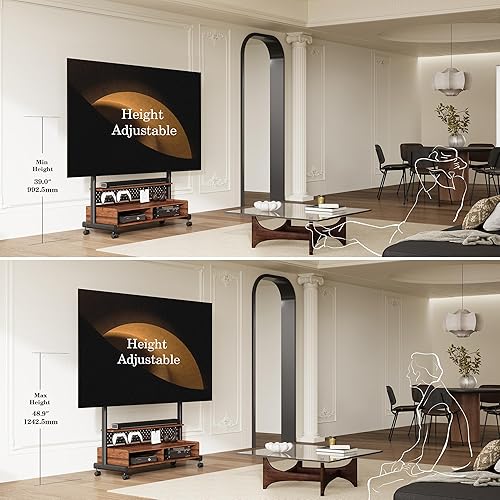 Miniatura 3 de FITUEYES Soporte de TV de suelo rodante para televisores LCDLED grandes de 70 a 100 pulgadas, carrito de TV resistente con capacidad de hasta 176