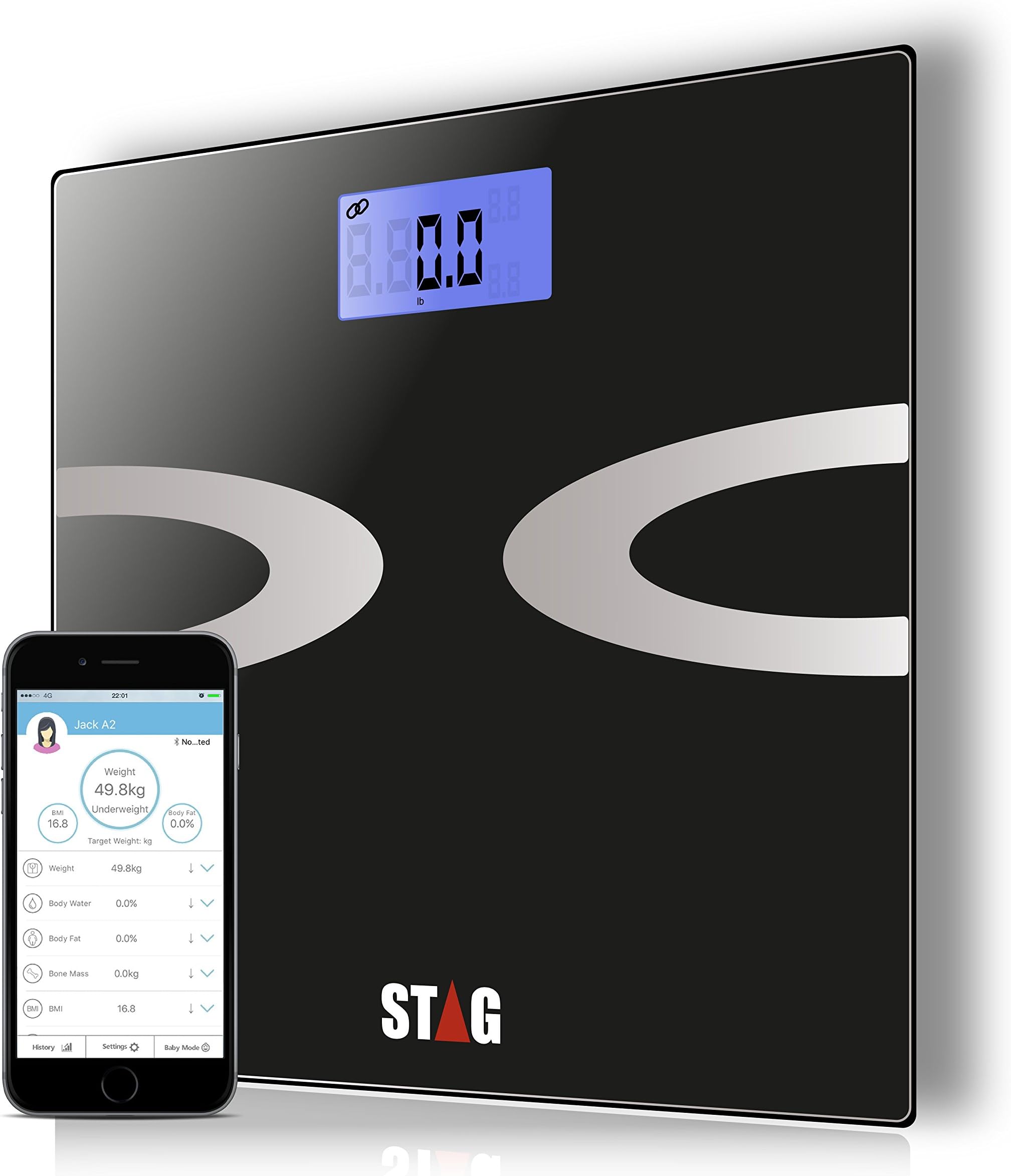 Digital Body Fat Scale - Best Smart Wireless - Weight - Bathroom - Body Composition Analyzer with iOS and Android App for Body Weight - Fat - Water - Bmi - Muscle Mass - 396lbs