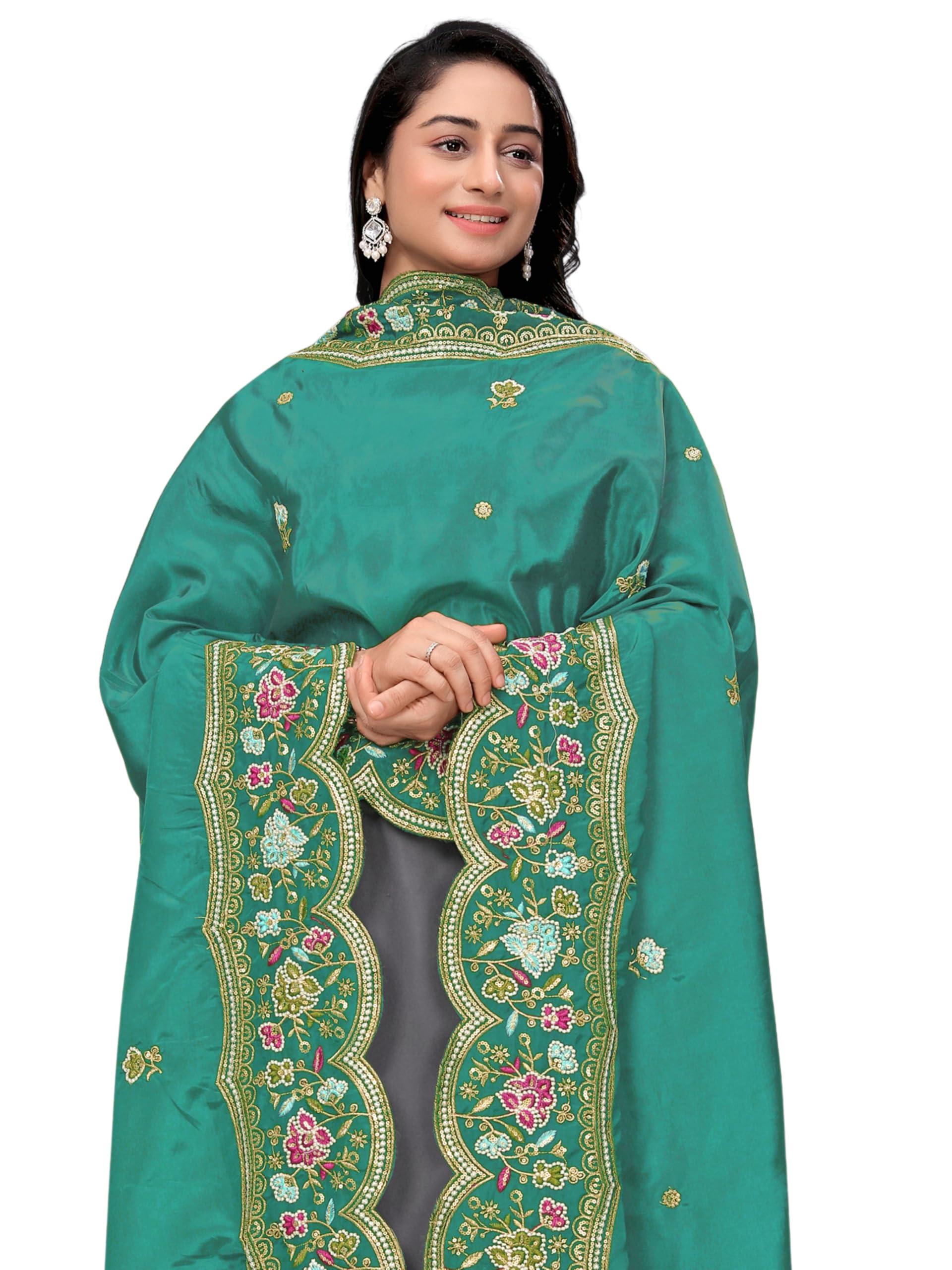kemza Art Silk Floral Embroidered Dupatta with Sequin Multithread Work for Ethnic Festive Styling-picture-35