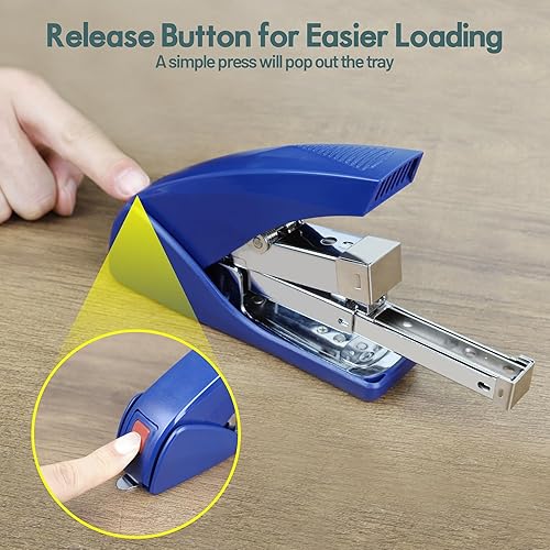 Miniatura 4 de AFMAT Engrapadora sin esfuerzo para escritorio, capacidad de 50 hojas, baja fuerza, removedor de grapas integrado, engrapadora de escritorio con un