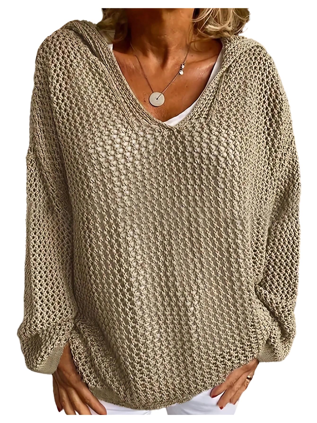 Pull à capuche léger en crochet ajouré Floerns et manches longues - 4