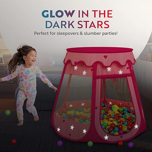 Miniatura 6 de Playz Ball Pit Princess Castle - Tienda de campaña para niñas con 50 bolas incluidas, tienda de campaña desplegable para uso en interiores y