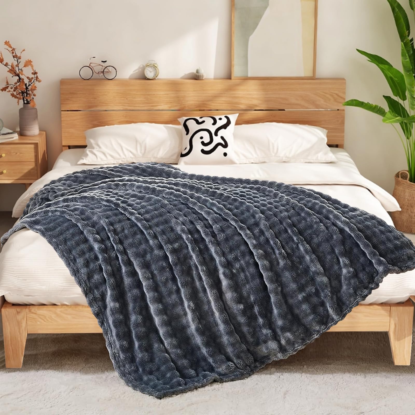 Couverture Douillette, Couvre-lit/couverture De Canapé Chaude Et Moelleuse Motif A Rayures Pour Maman Femme Et Petite Amie Lac Bleu 150x200cm 89019029