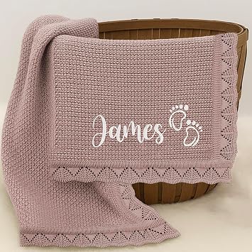 Personalized Name Baby Blanket, Embroidered Name Baby Blanket, Soft Breathable Cotton Knit Blankets, New Mom Gifts, Newborn Babys Girl & Boy Gift, Birthday Shower Gifts 2